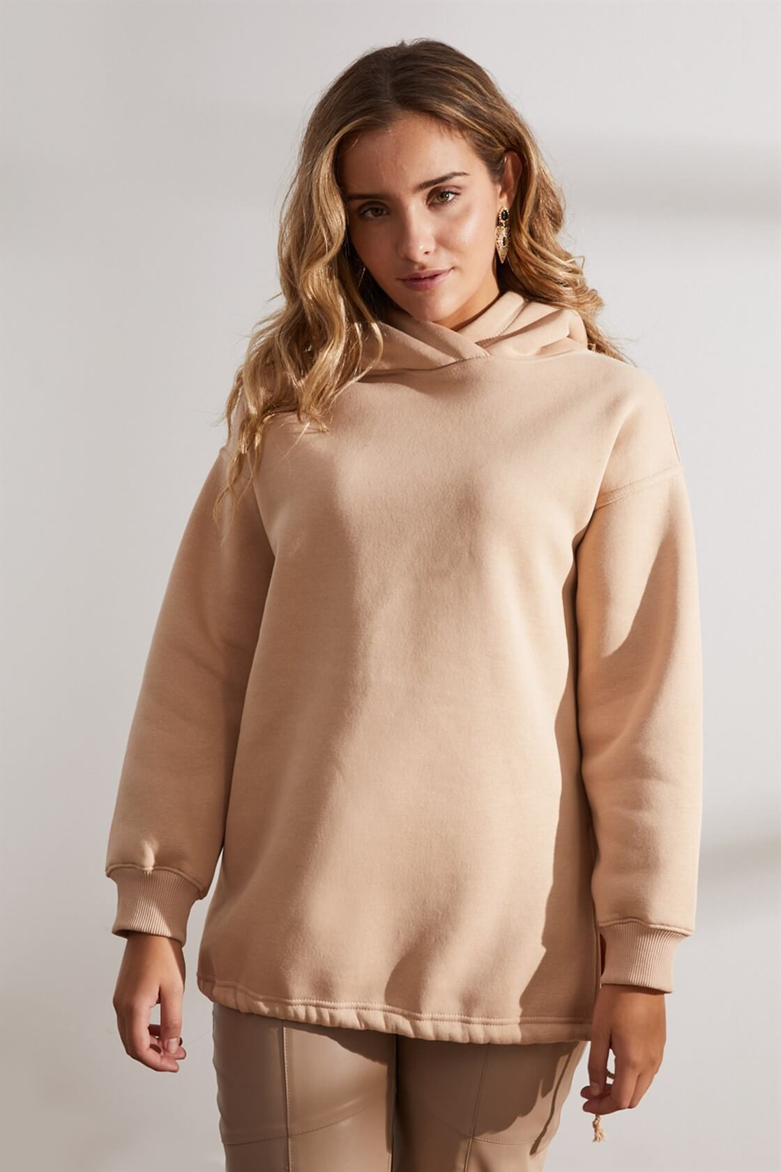 Krem Kapüşonlu Beli Bağcıklı SweatshirtST050W7208901