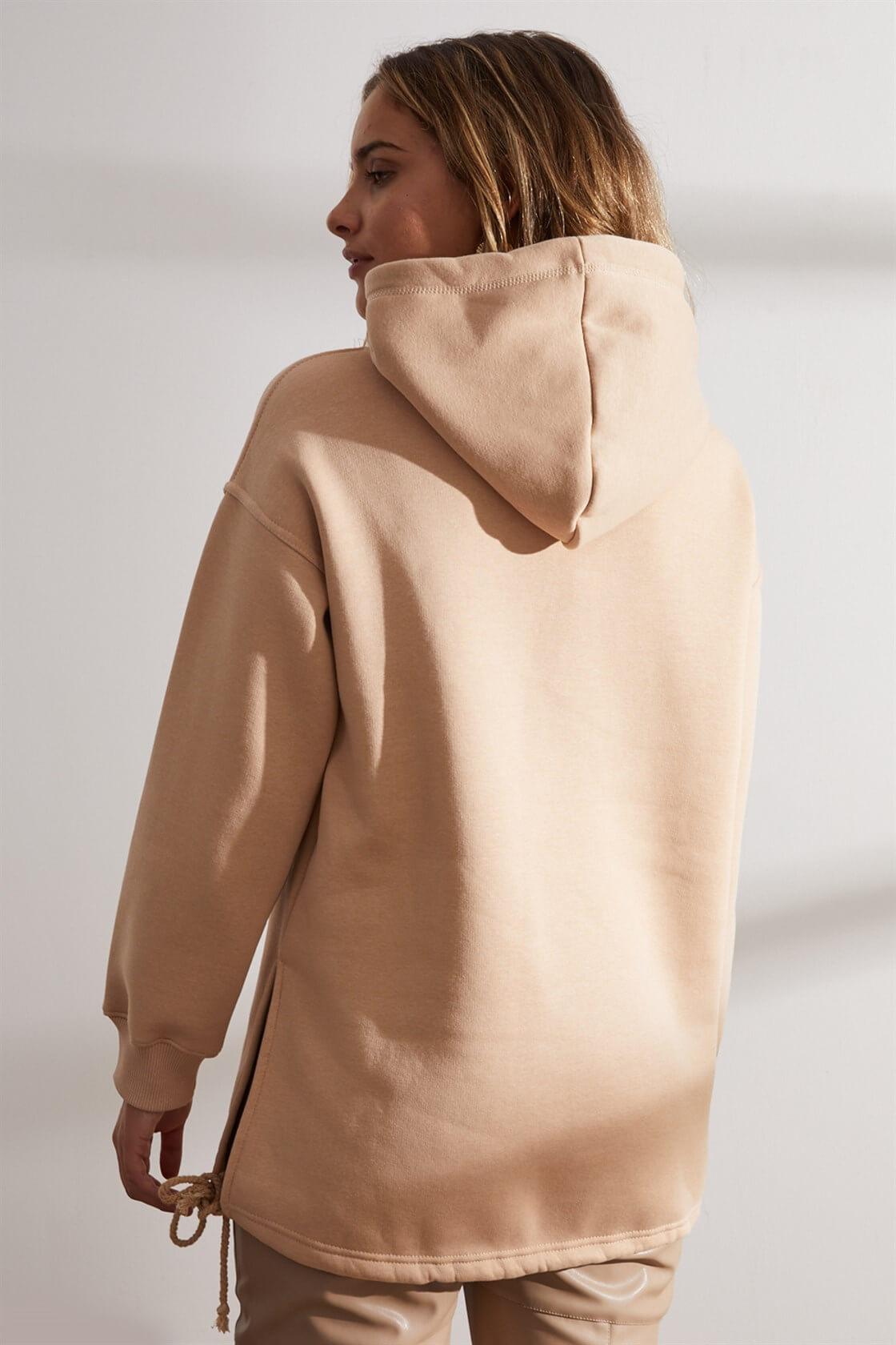 Krem Kapüşonlu Beli Bağcıklı SweatshirtST050W7208901