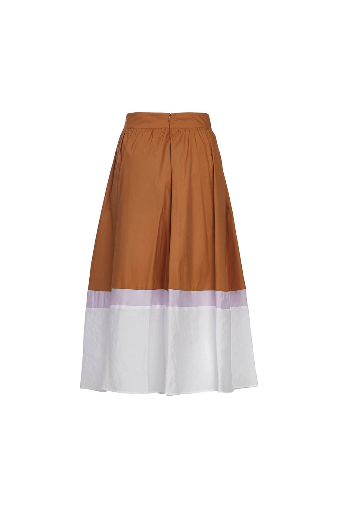 Lila-Camel Color Block Volanlı Diz Altı Midi Boy Pamuk EtekST050S5012101
