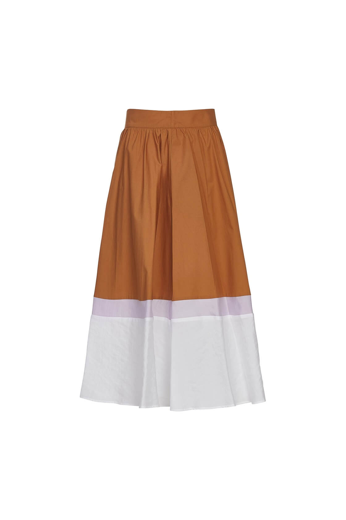 Lila-Camel Color Block Volanlı Diz Altı Midi Boy Pamuk EtekST050S5012101