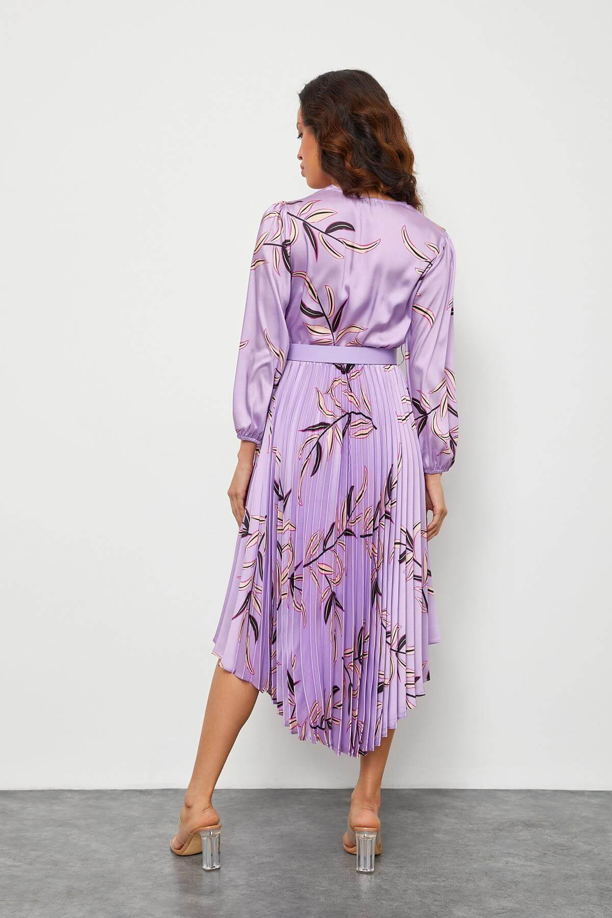 Lila Kemerli Piliseli ElbiseST040S40247005