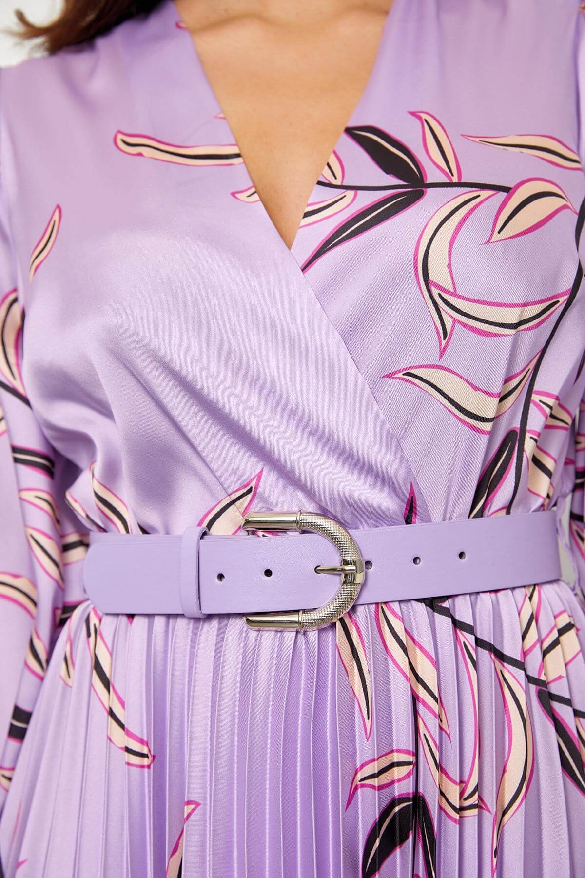 Lila Kemerli Piliseli ElbiseST040S40247005