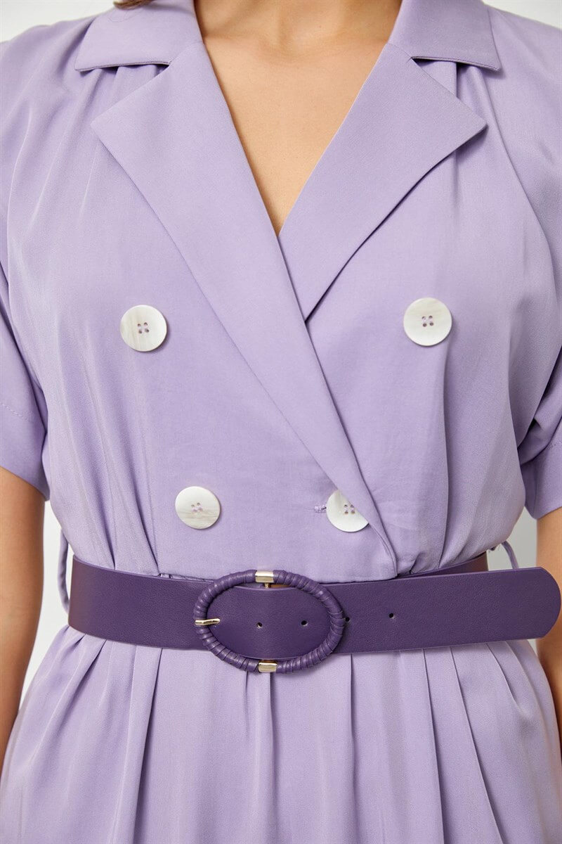 Lila Modal Rayon Düğme Detaylı Diz Altı ElbiseST060S4010091