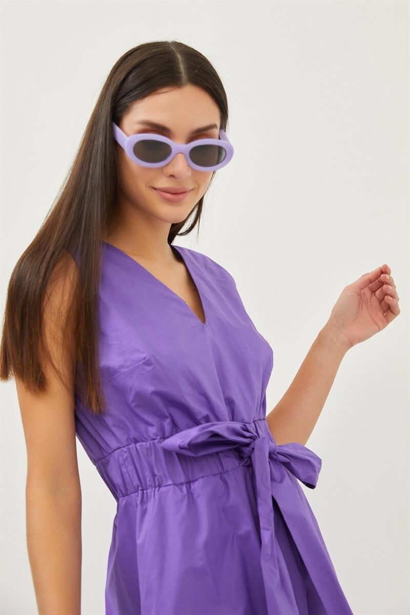 Mor Bağlama Detaylı V Yaka Maxi ElbiseST070S40150501