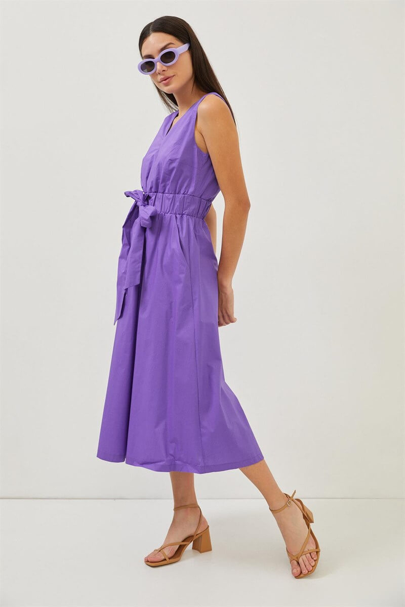 Mor Bağlama Detaylı V Yaka Maxi ElbiseST070S40150501