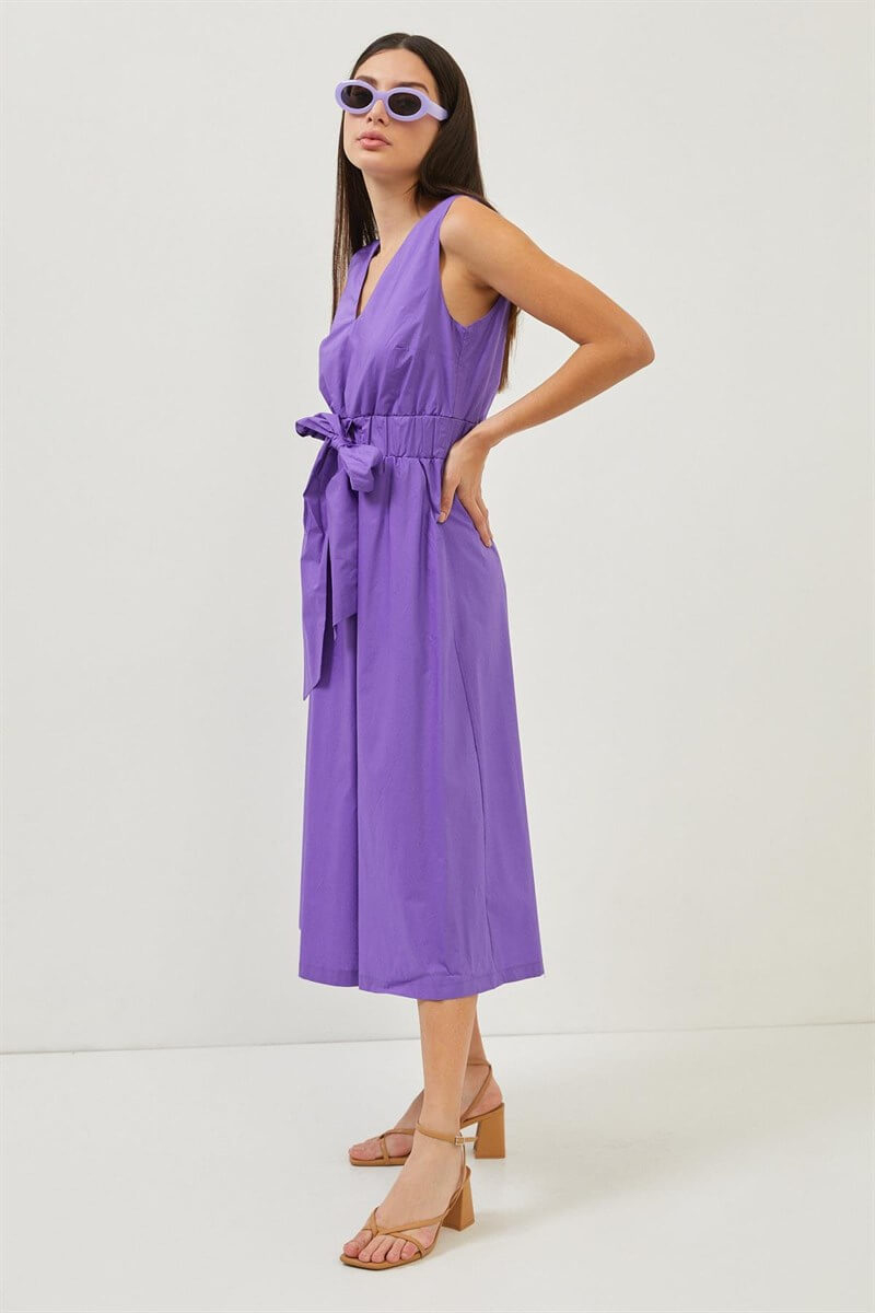 Mor Bağlama Detaylı V Yaka Maxi ElbiseST070S40150501
