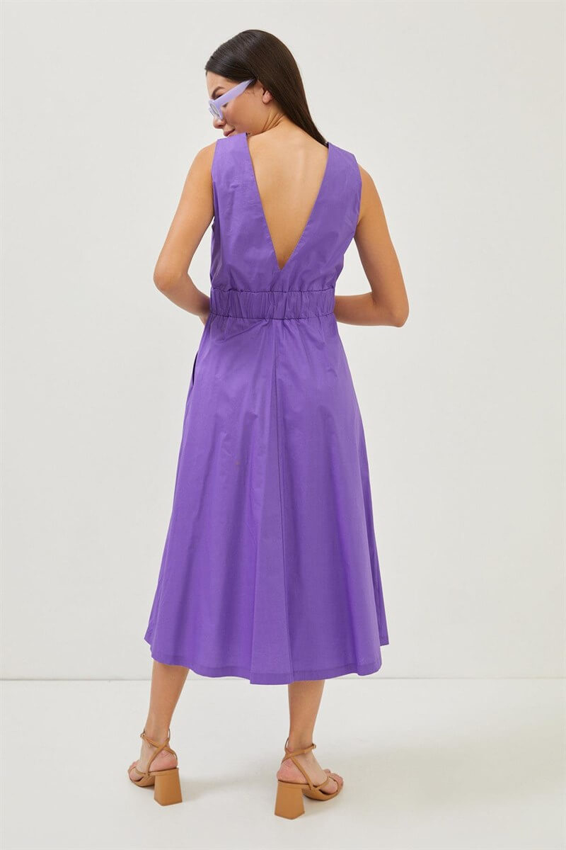 Mor Bağlama Detaylı V Yaka Maxi ElbiseST070S40150501