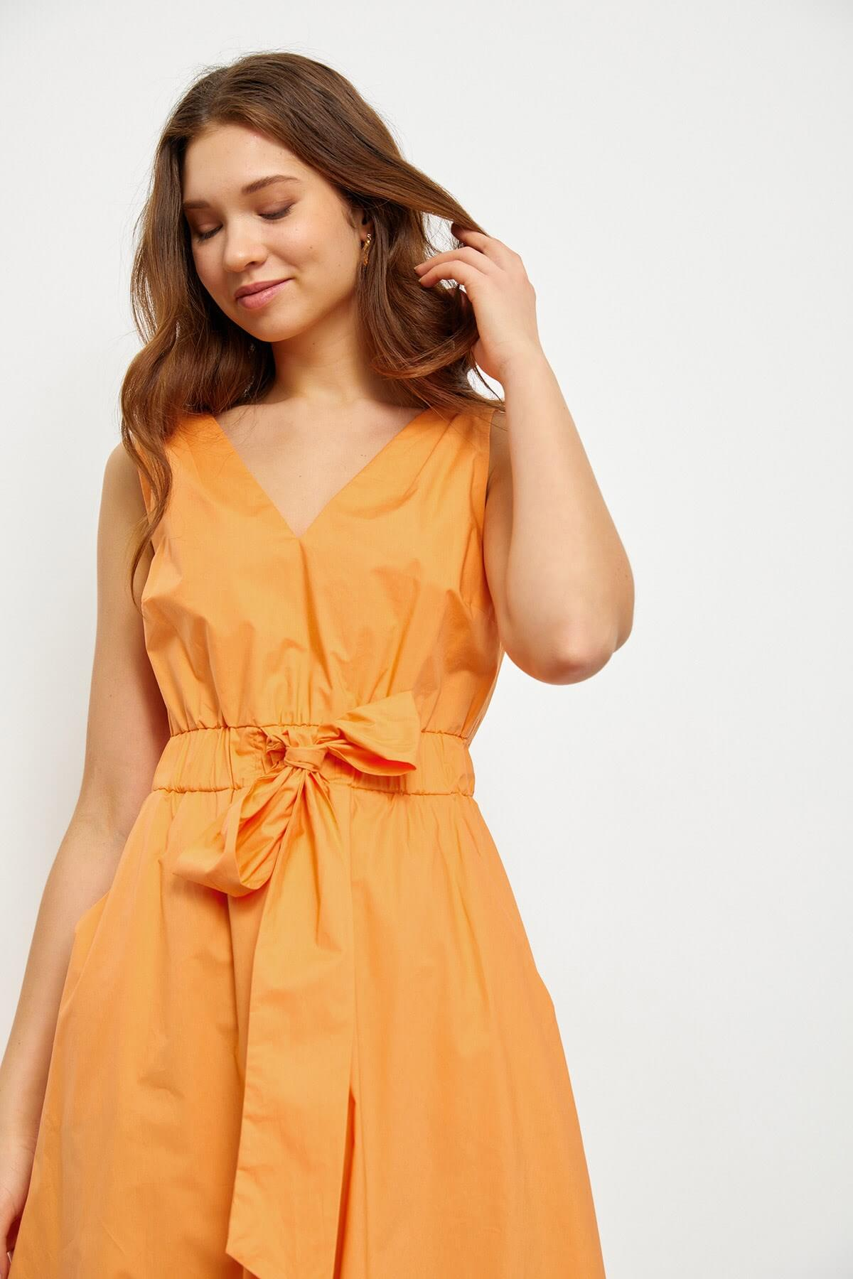 Oranj V Yaka Midi Boy Pamuk ElbiseST050S40598001