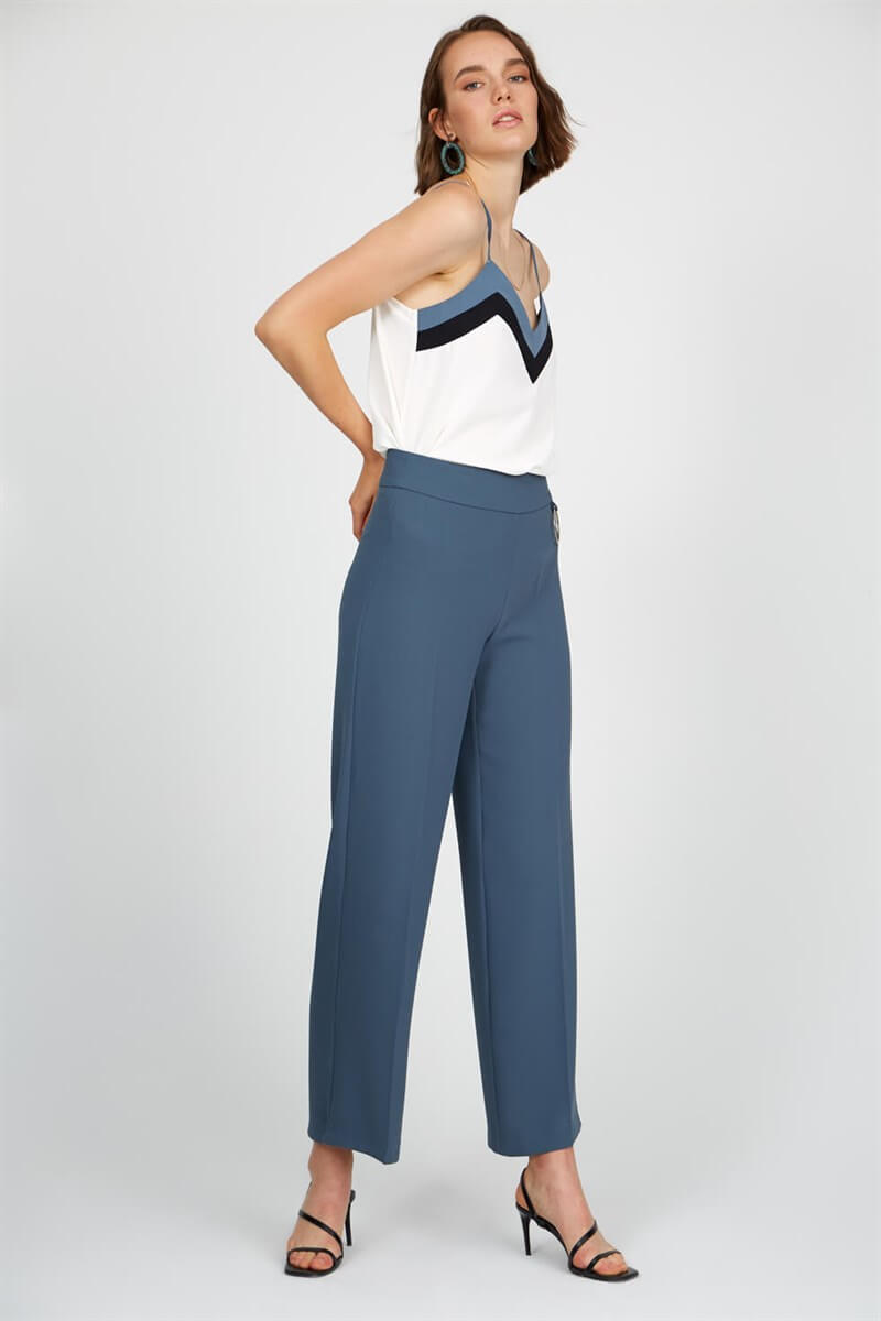 Puslu Deniz Yüksek Bel Normal Paça PantolonST040S200601