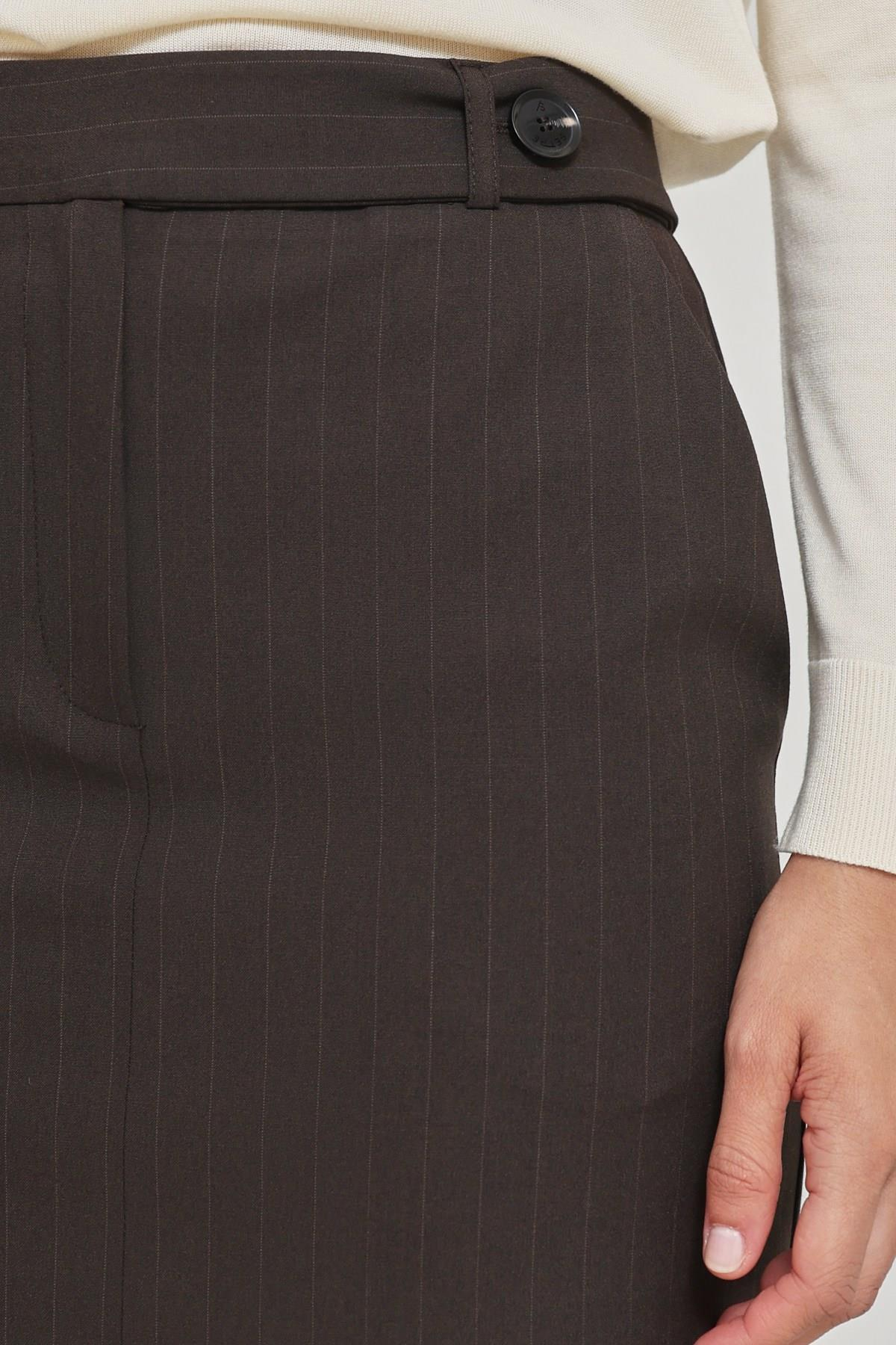 Acı-Kahve Belden Kemer Detaylı Çizgili Midi Boy Etek Kadın Etek modelleri