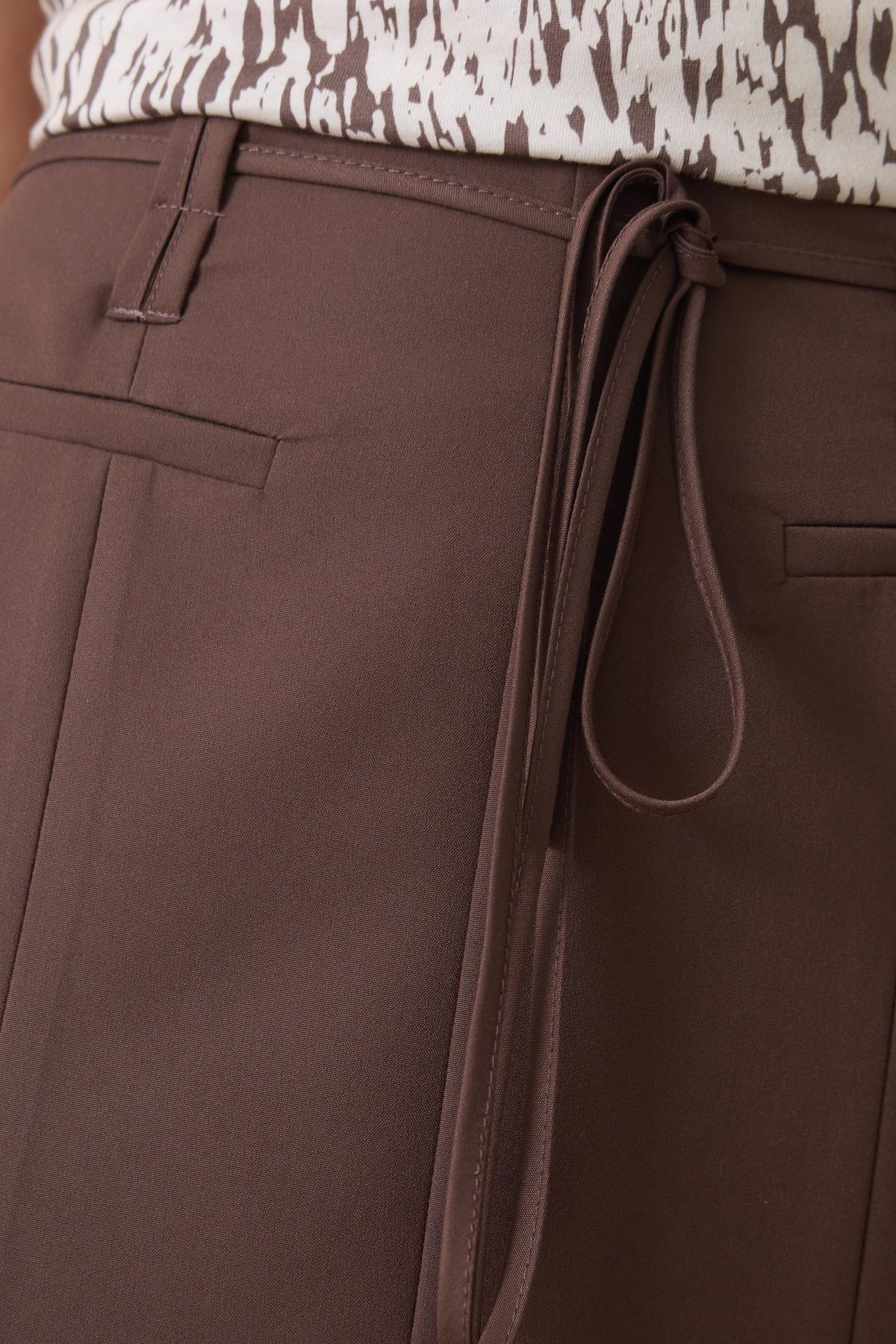 Acı-Kahve İp Kemer Ve Cep Detaylı Midi Boy Etek Kadın Etek modelleri