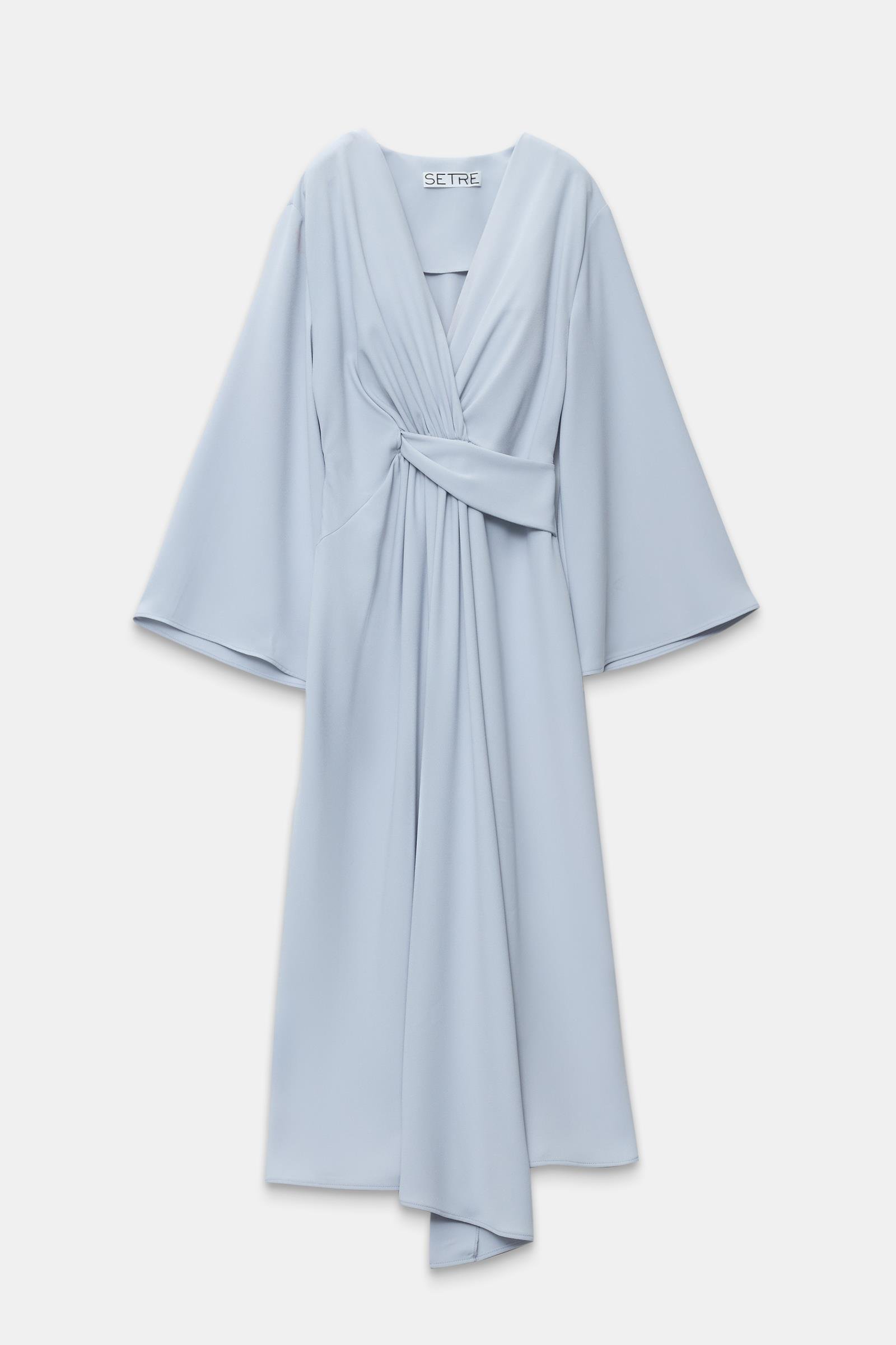 Açık Gri V Yaka Uzun Kol Bel Detaylı Midi Boy Elbise Kadın Kategorisiz modelleri