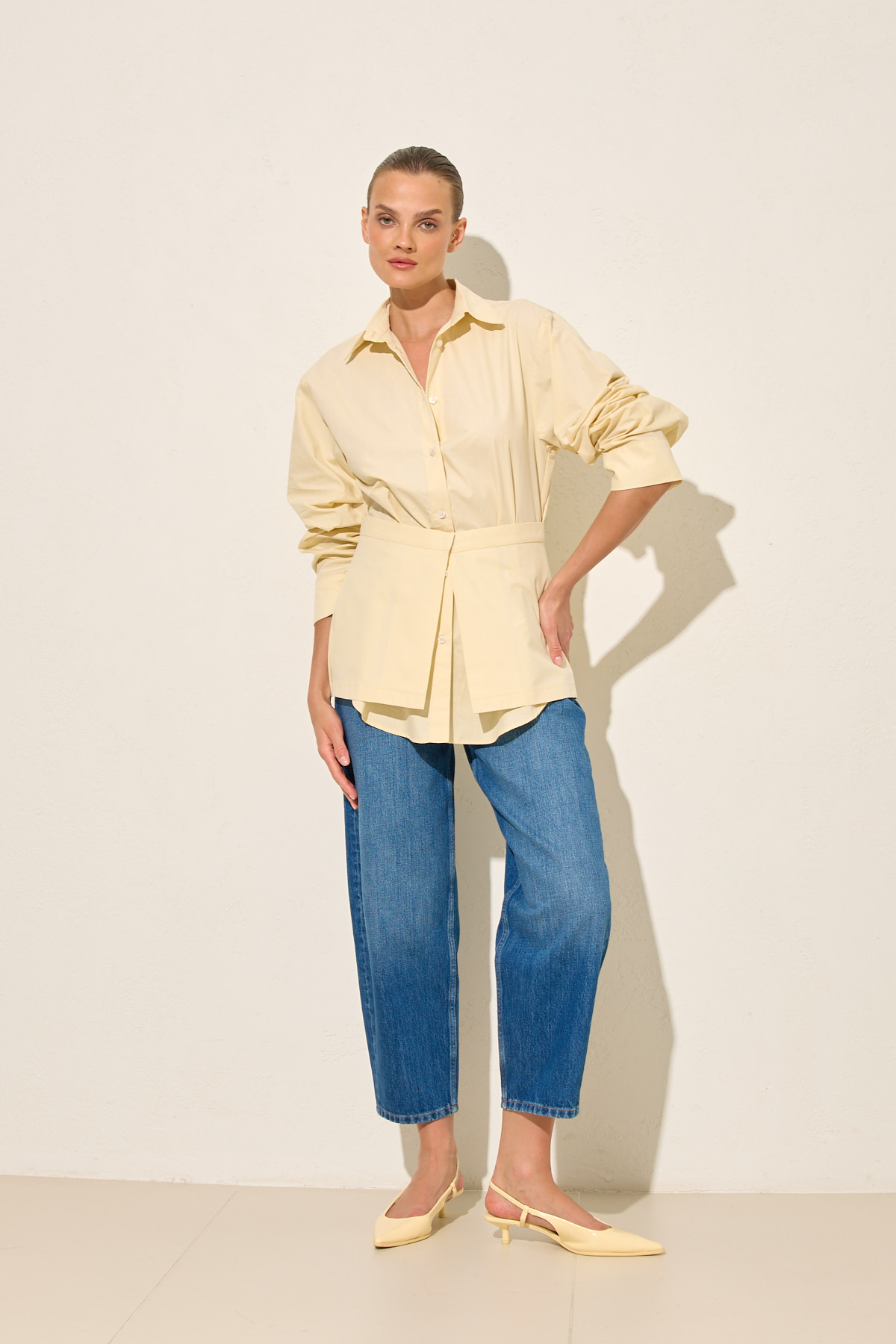 Amber Bel Panelli Uzun Kollu Pamuk Gömlek Kadın Gömlek modelleri