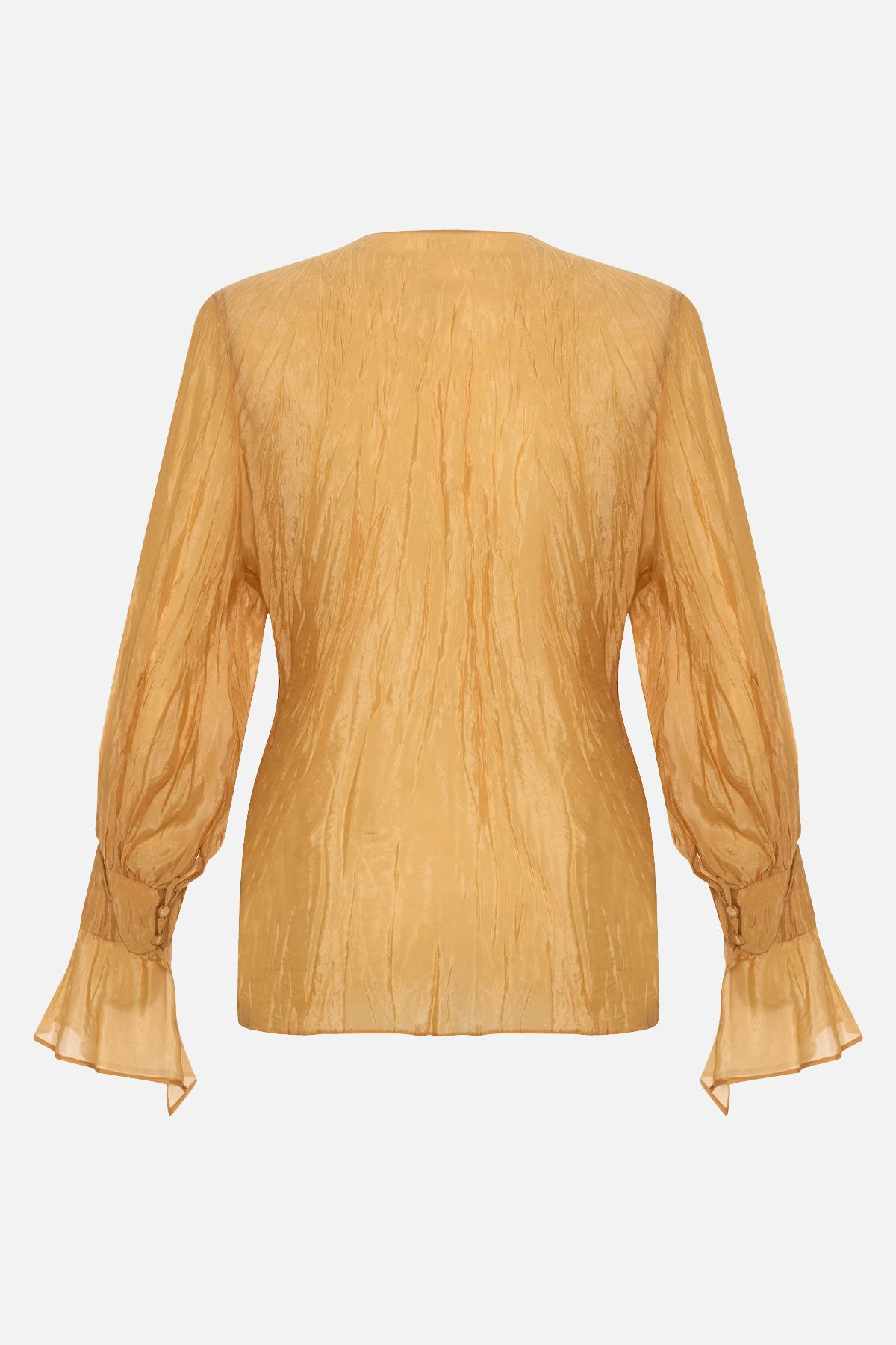 Amber Dökümlü V Yaka Kuşak Detaylı Rahat Kesim Bluz Kadın Bluz modelleri