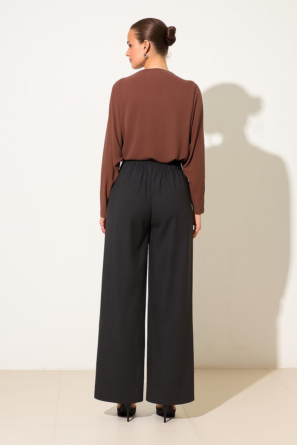 Antrasit Cepli Çizgi Detaylı Rahat Kesim Geniş Paça Pantolon Kadın Pantolon modelleri