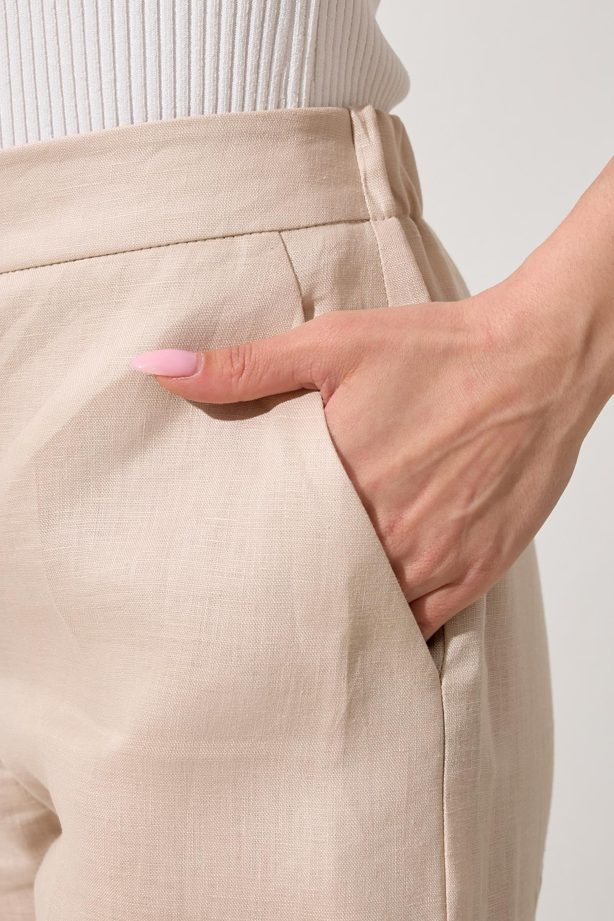 Bej %100 Keten Cep Detaylı Tam Kalıp Pantolon Kadın Kategorisiz modelleri