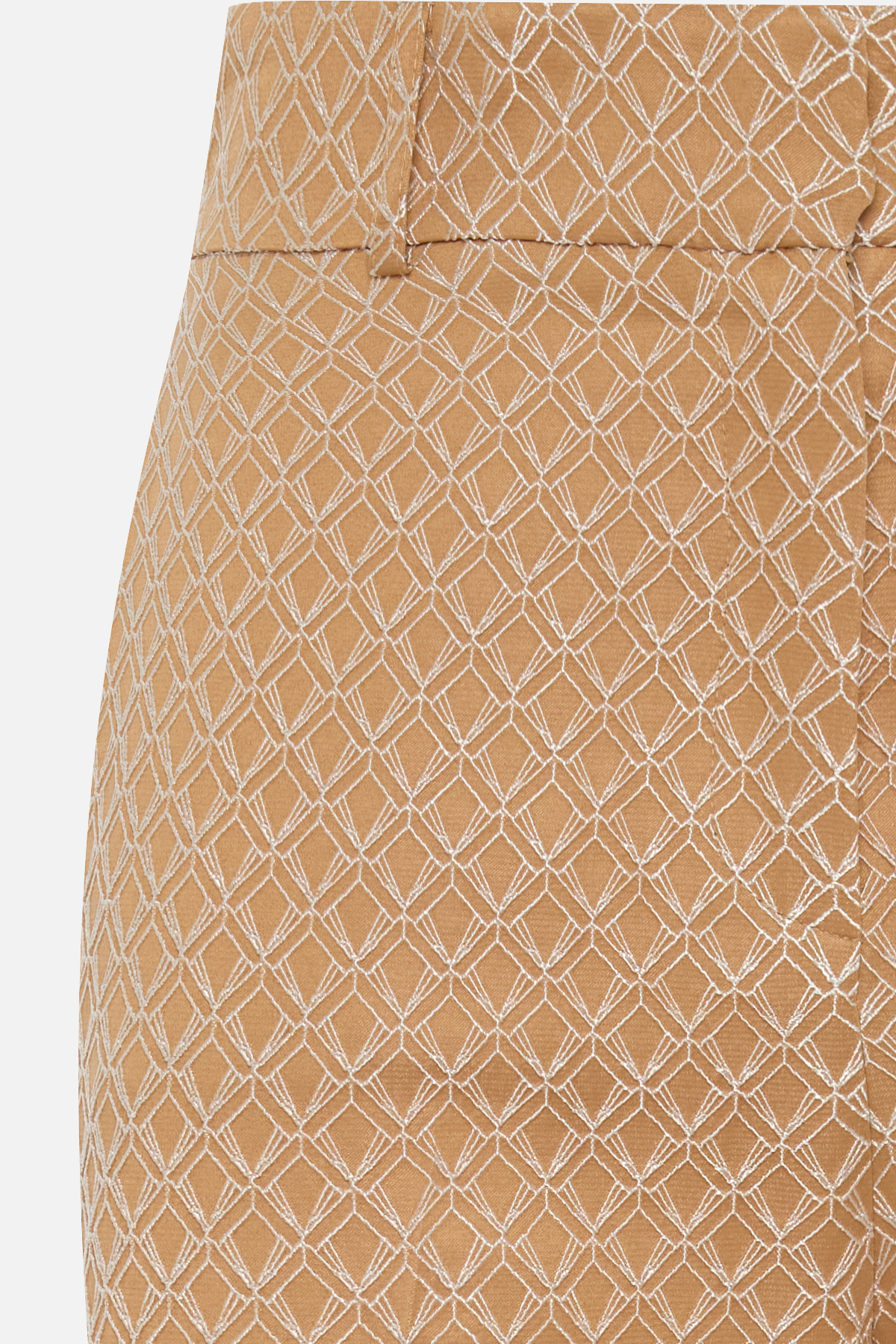 Bej Asimetrik Kapama Düğme Detaylı Ceket, Bel Ve Cep Detaylı Pantolonlu Desenli Takım Kadın Takım Elbise modelleri