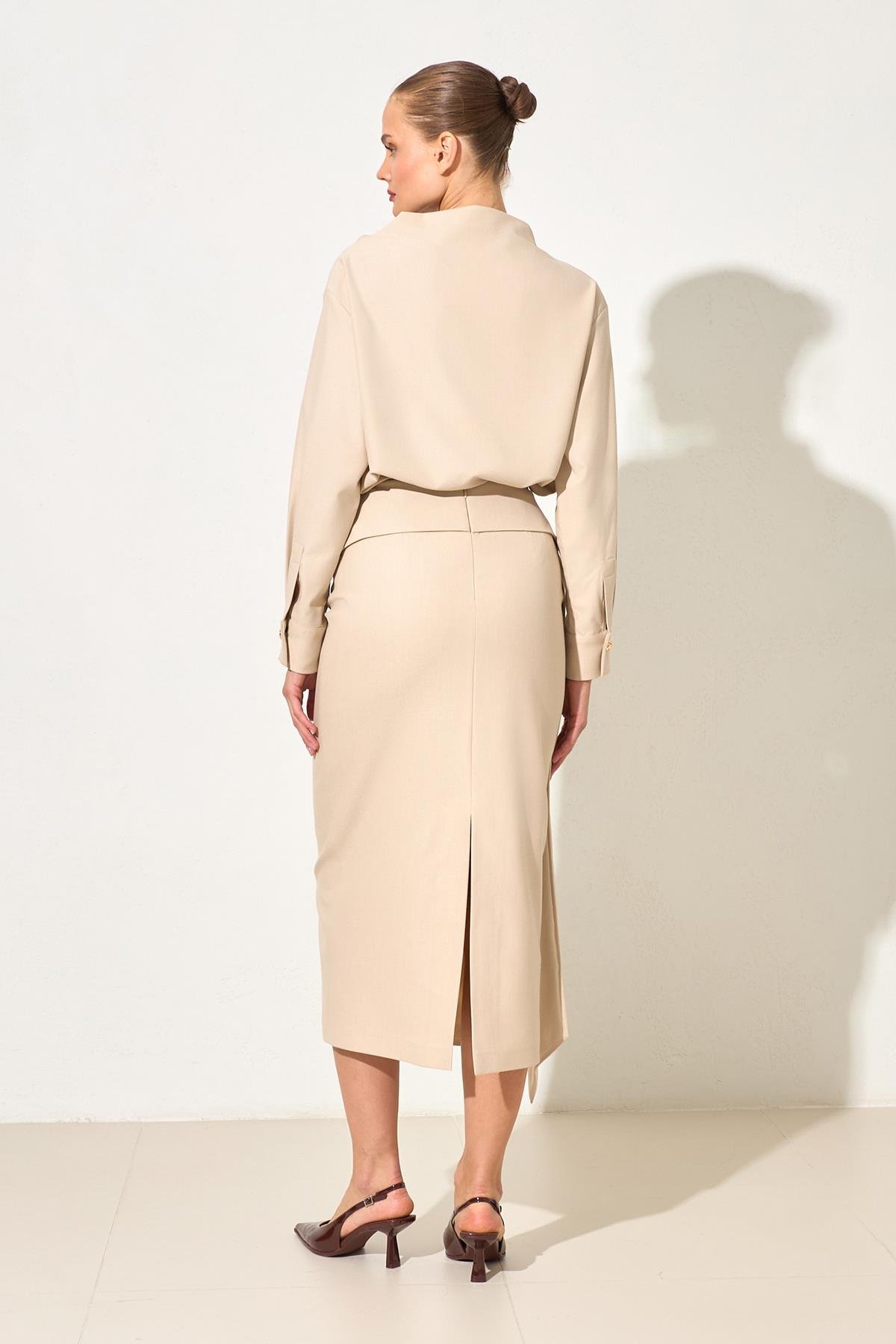 Bej Bel Detaylı Midi Boy Etek Kadın Kategorisiz modelleri