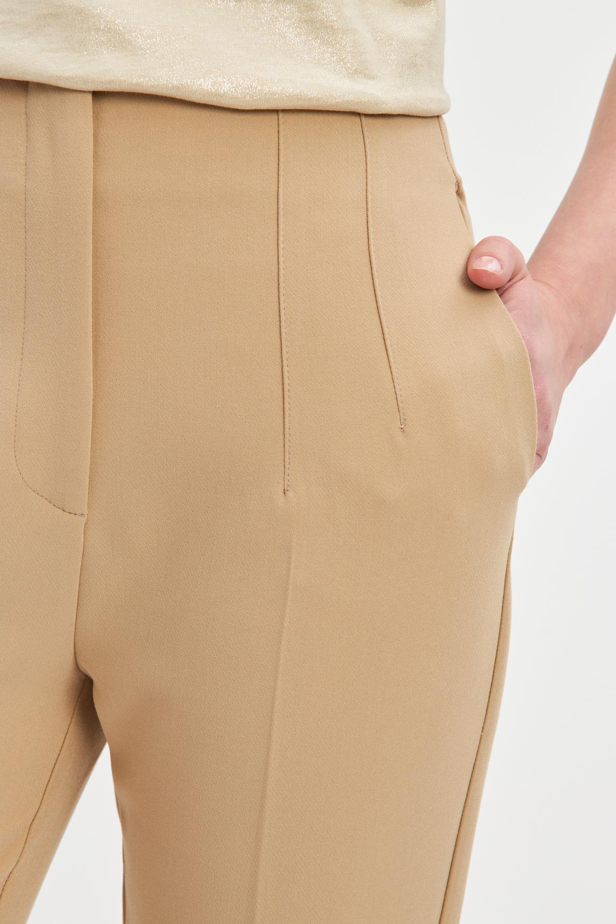 Bej Cep Detaylı Dar Kesim Pantolon Kadın Pants modelleri