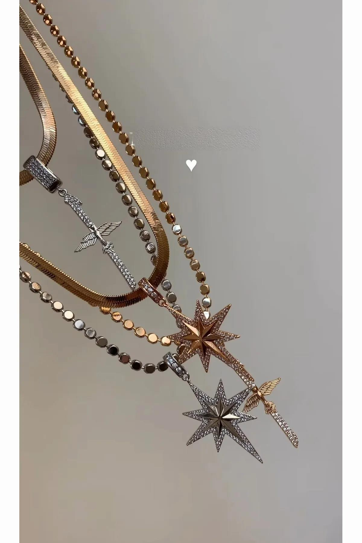 Beyaz Taşlı Kutup Yıldızı Gümüş Renk  Vıp Charm Kolye Ucu Kadın Kategorisiz modelleri