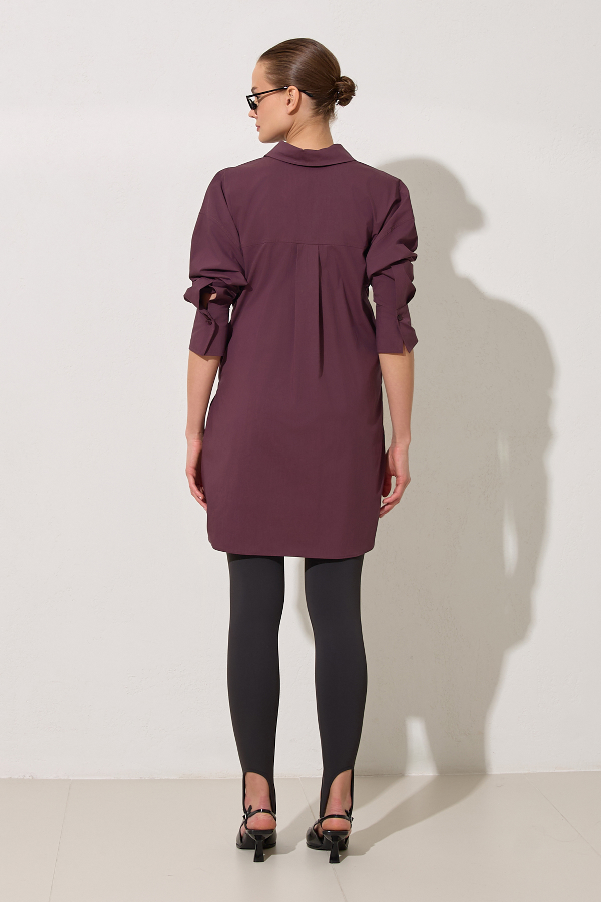 Bordo %100 Pamuklu Belden Bağlama Detaylı Uzun Kollu Gömlek Kadın Gömlek modelleri