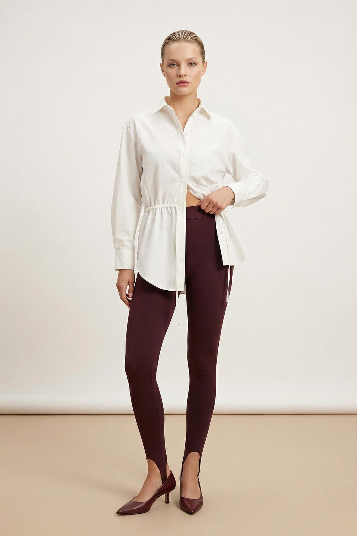 Bordo Kemer Ve Paça Detaylı Tayt Kadın Tayt modelleri