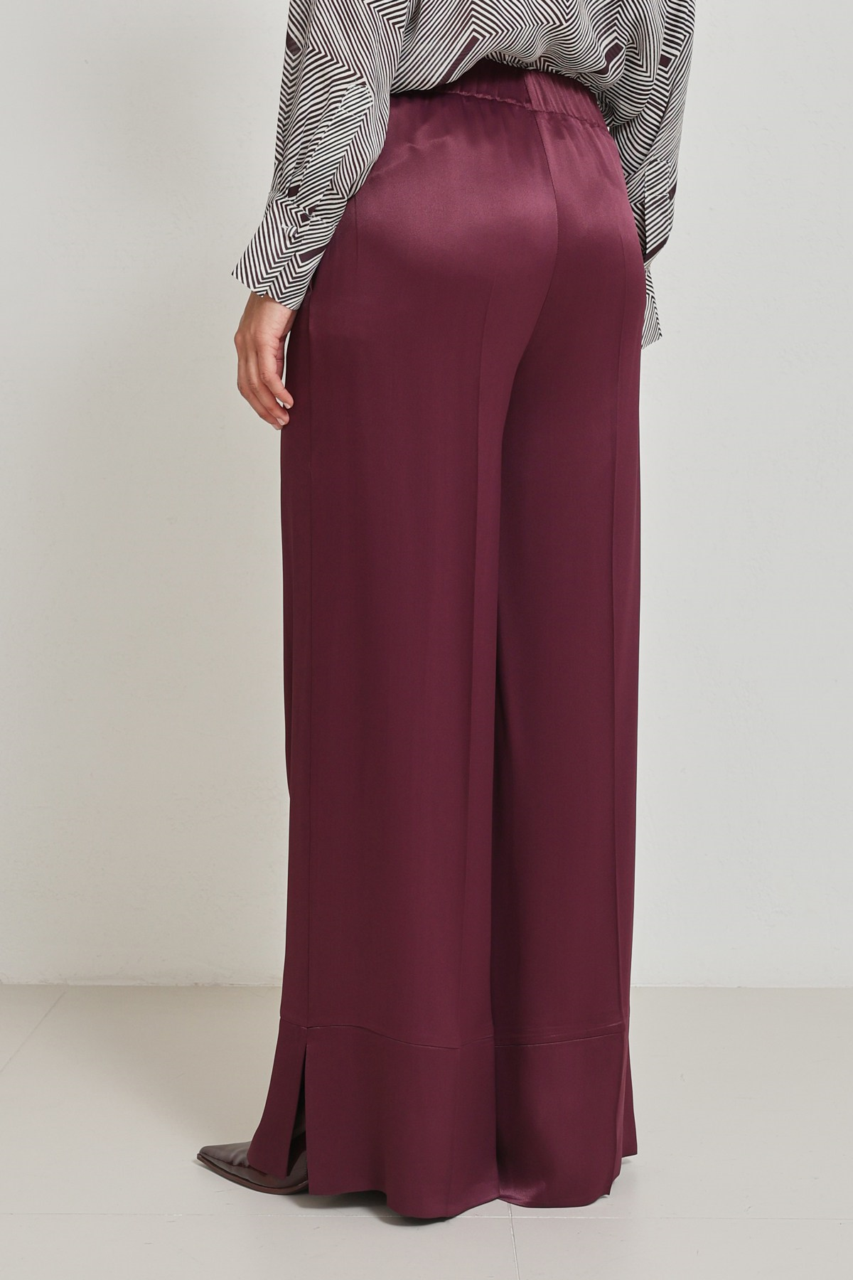 Bordo Paça Detaylı Rahat Kesim Geniş Paça  Pantolon Kadın Pantolon modelleri