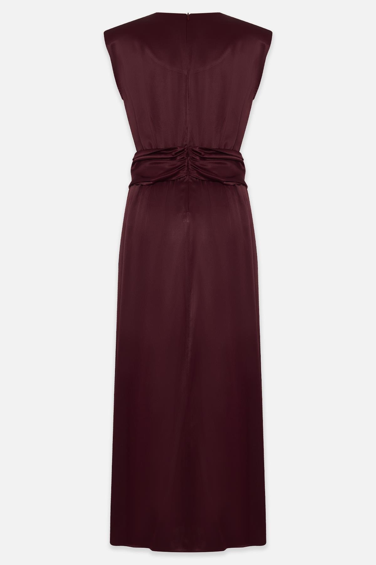 Bordo Püskül Ve Bel Detaylı Kolsuz Tam Kalıp Elbise Kadın Günlük Elbise modelleri