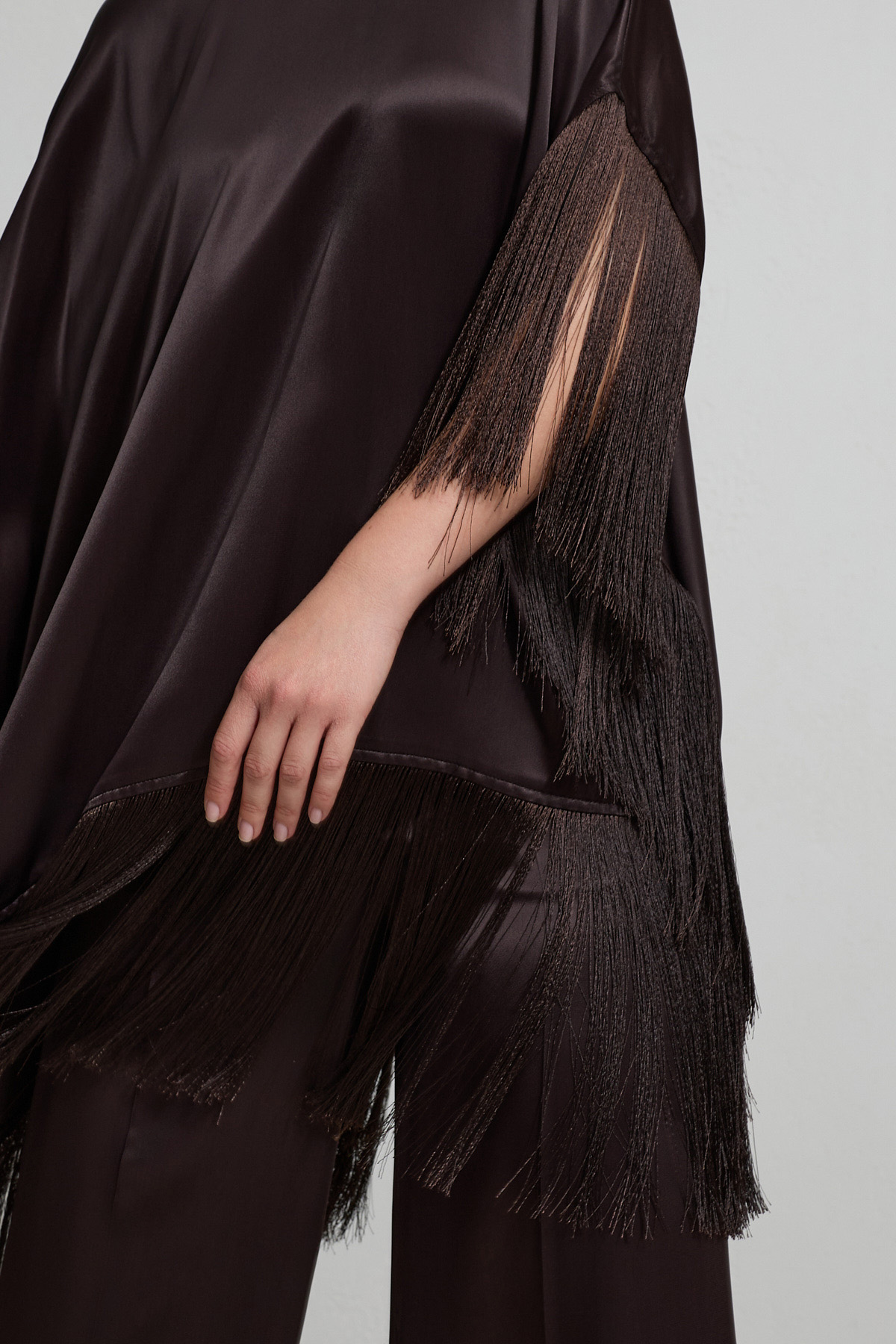 Çikolata Püskül Detaylı Bluz Ve Pantolonlu Takım Kadın Abiye Elbise modelleri