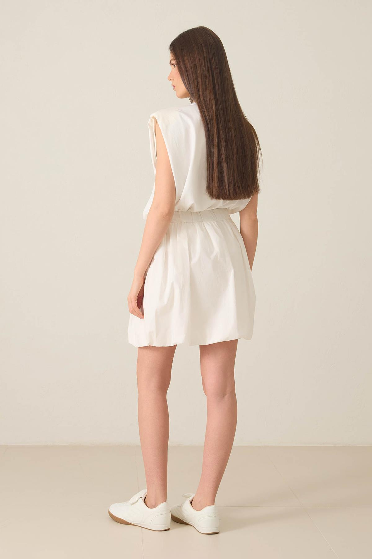 Ekru %100 Pamuklu Belden Lastikli Bağlama Detaylı Etek Kadın Kategorisiz modelleri