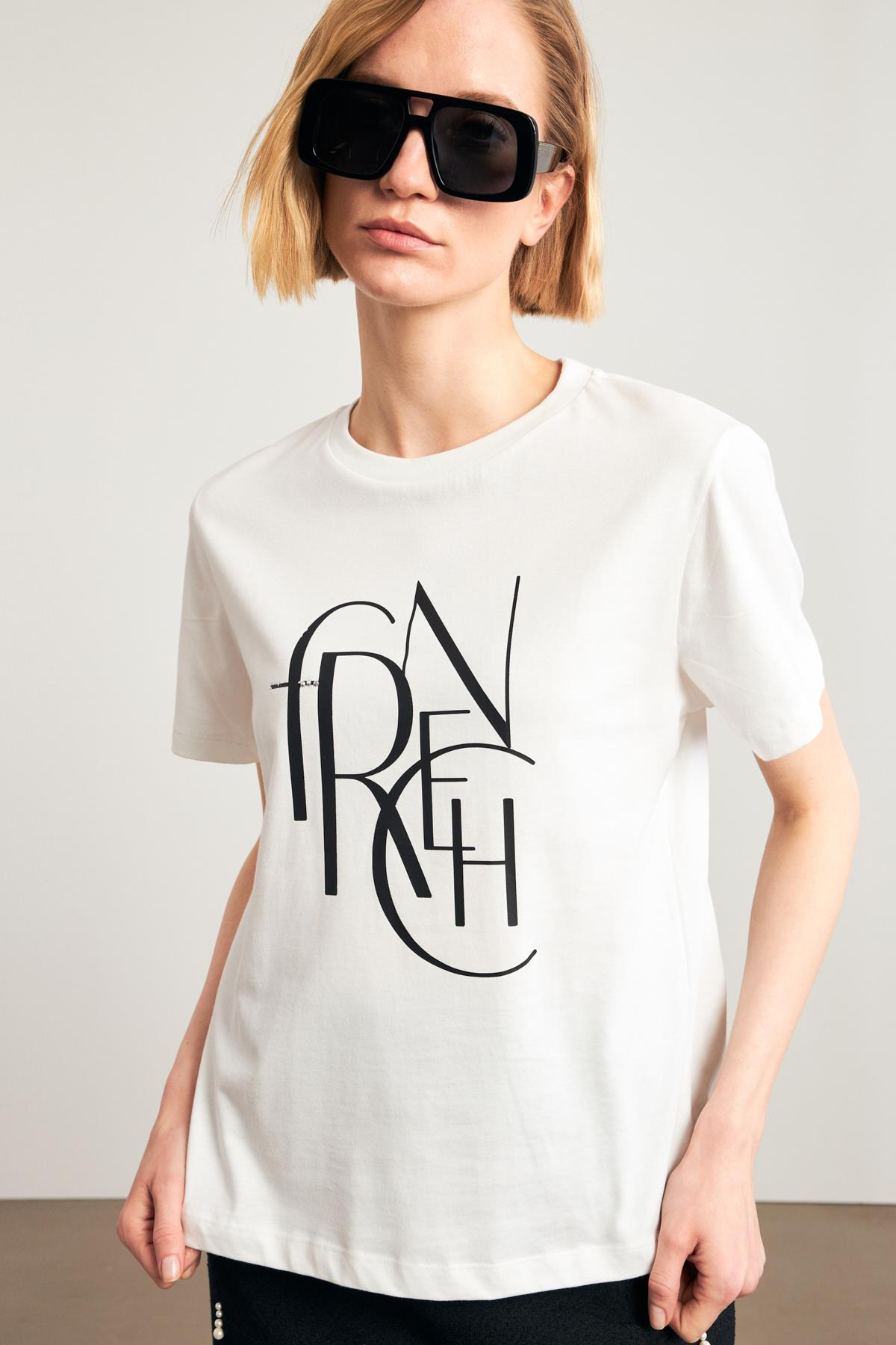 Ekru 2YB4CTS0438 T-SHIRT Kadın T-Shirt modelleri