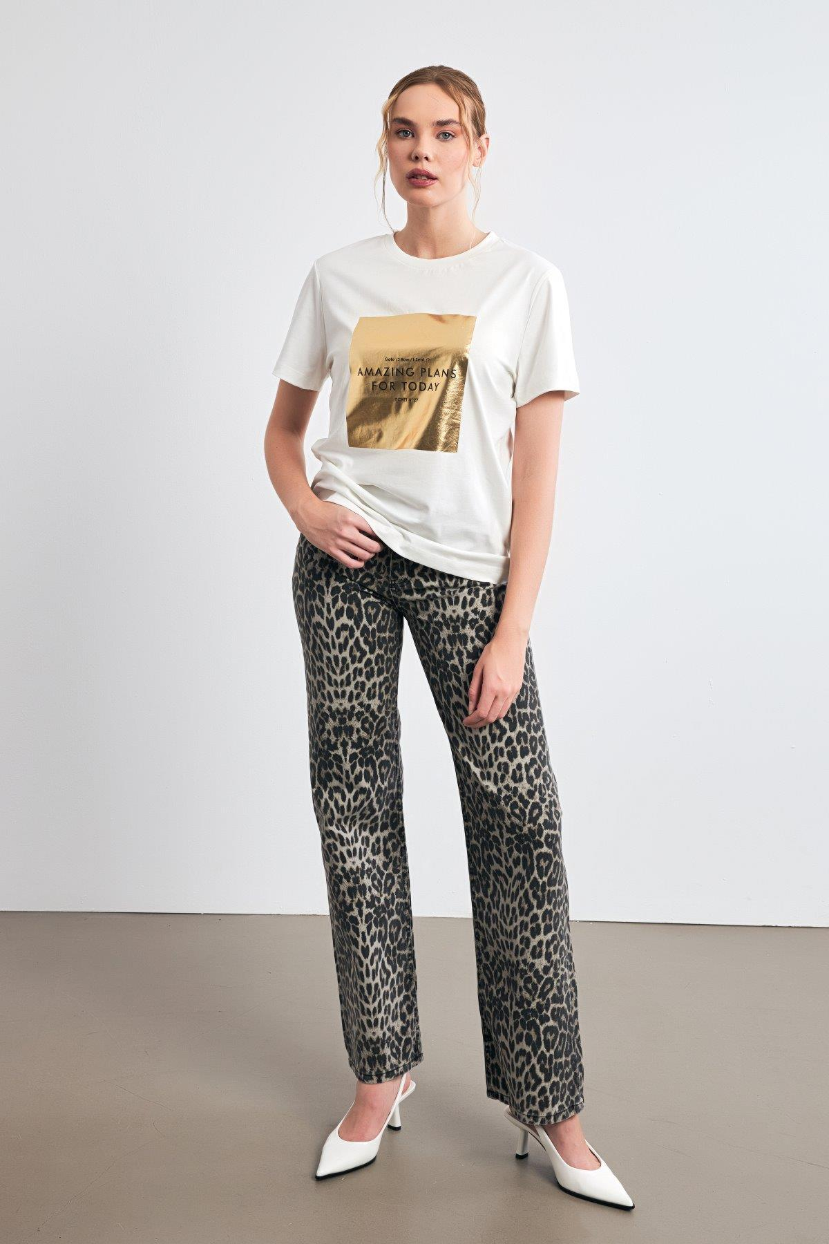 Ekru 2YB4CTS0443 T-SHIRT Kadın T-Shirt modelleri