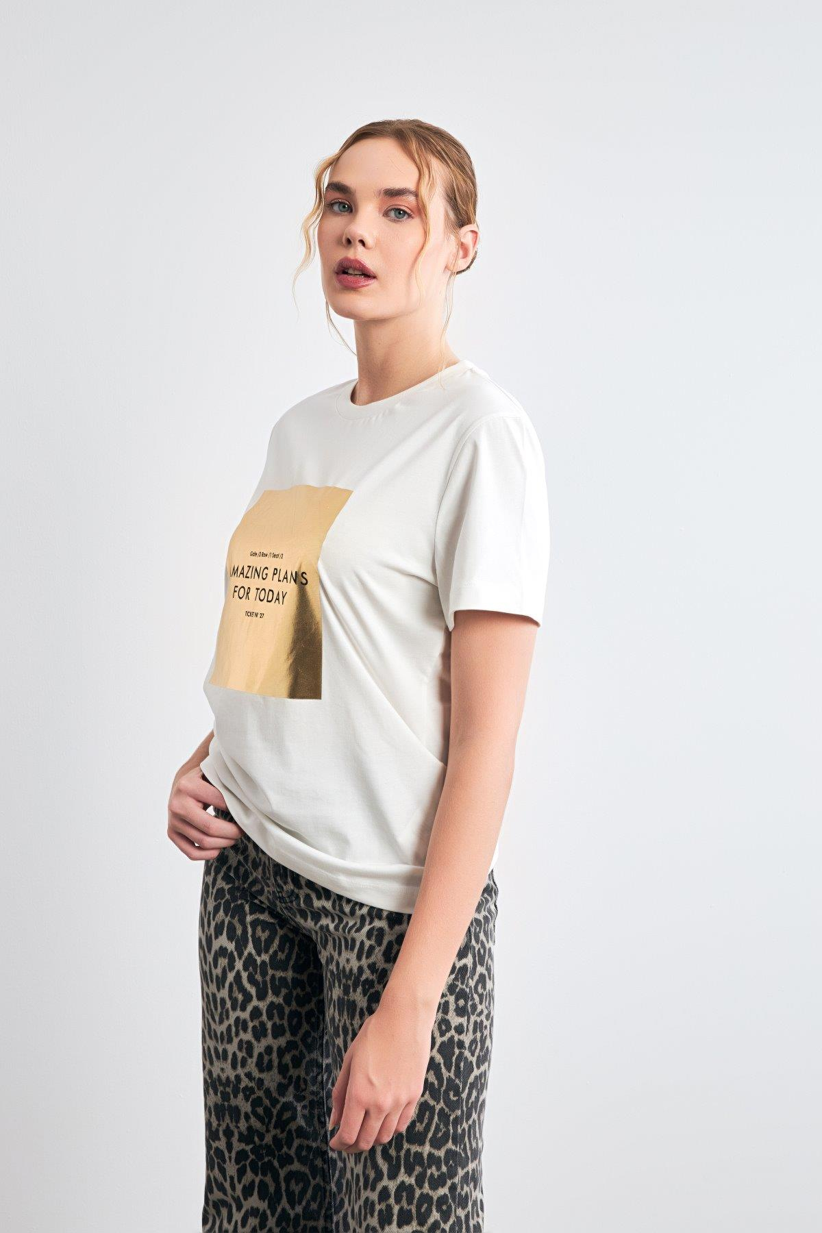 Ekru 2YB4CTS0443 T-SHIRT Kadın T-Shirt modelleri