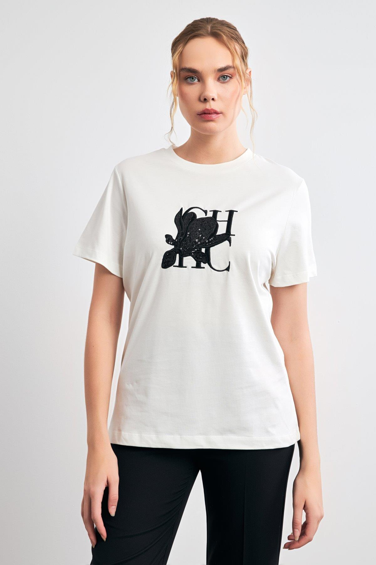 Ekru 2YB4CTS0445 T-SHIRT Kadın T-Shirt modelleri