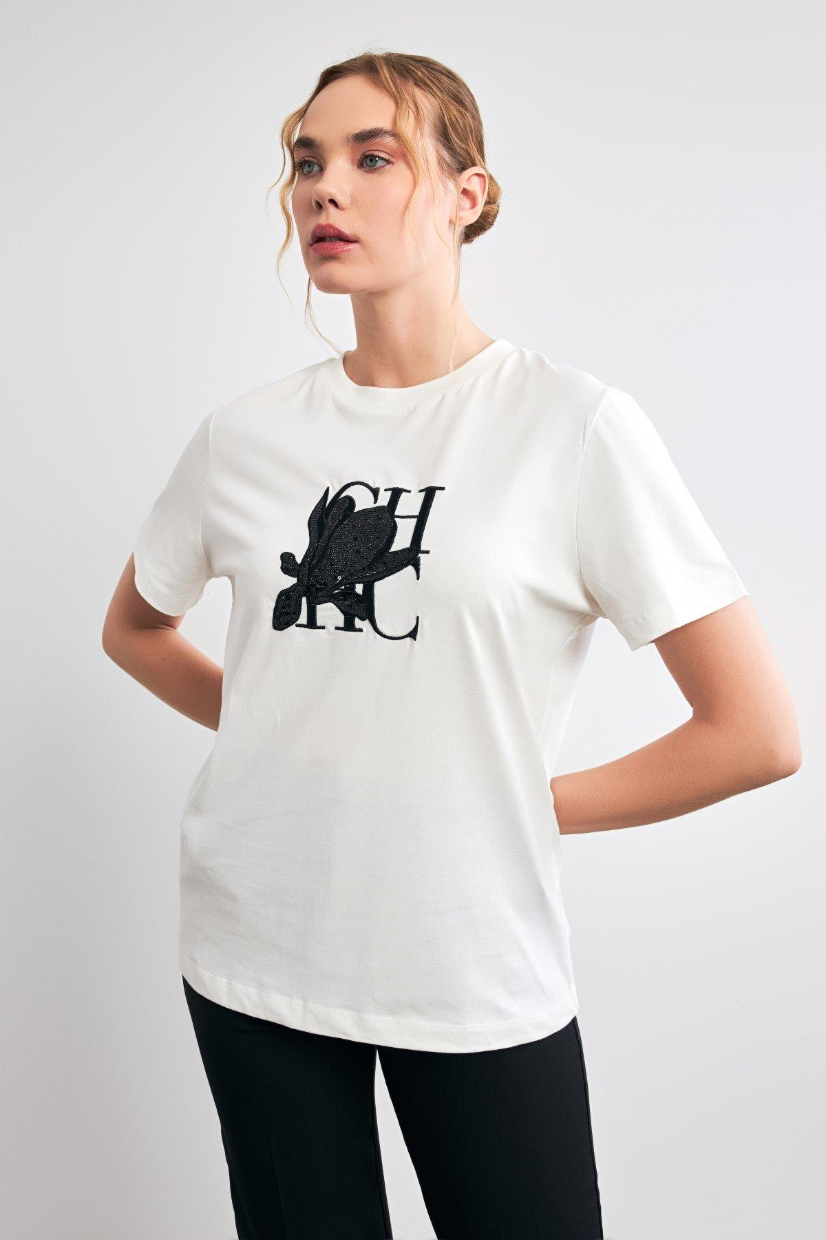 Ekru 2YB4CTS0445 T-SHIRT Kadın T-Shirt modelleri