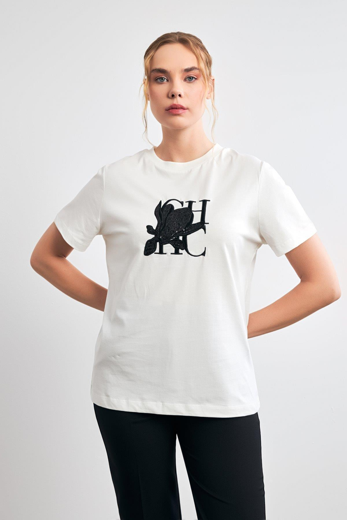 Ekru 2YB4CTS0445 T-SHIRT Kadın T-Shirt modelleri