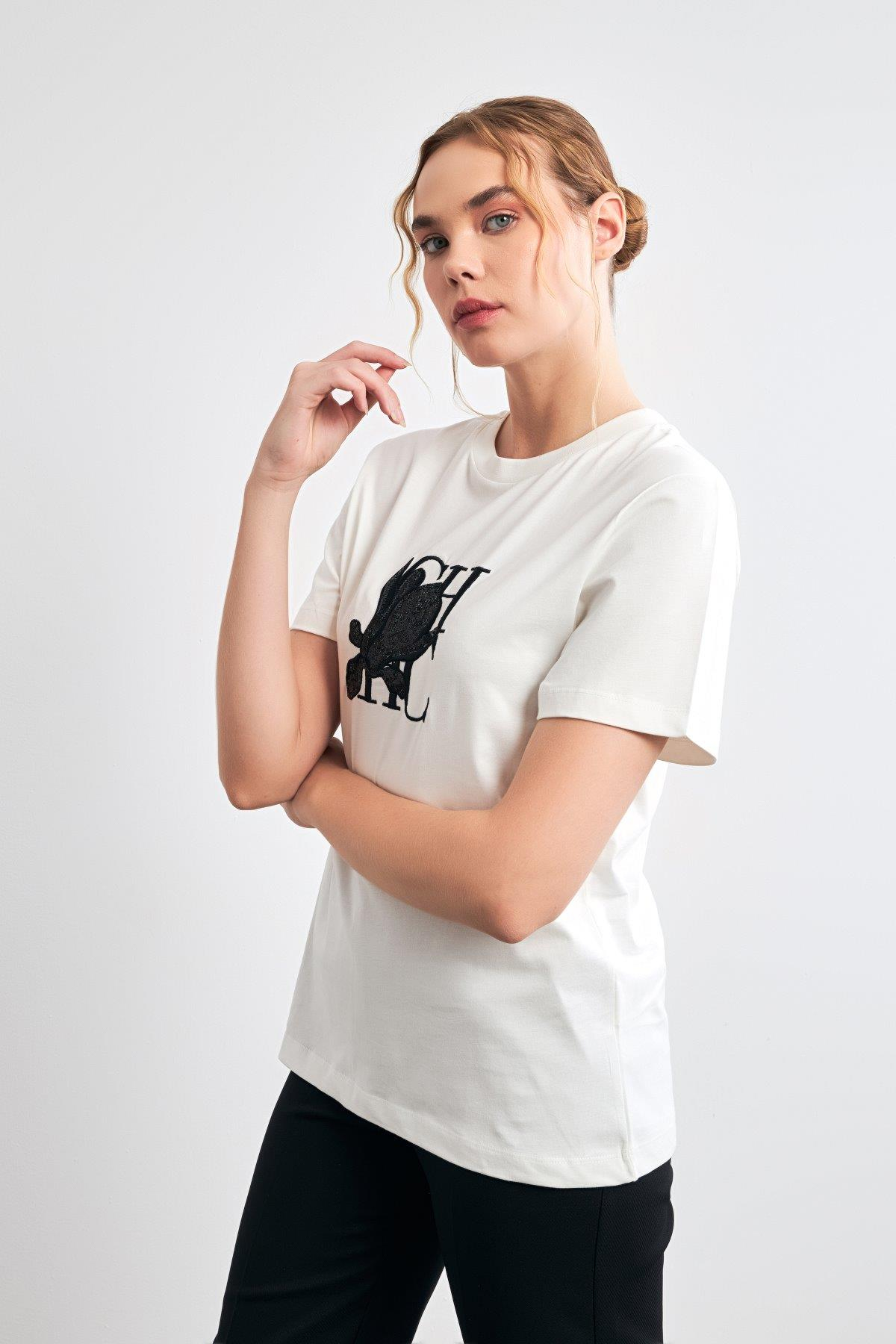 Ekru 2YB4CTS0445 T-SHIRT Kadın T-Shirt modelleri