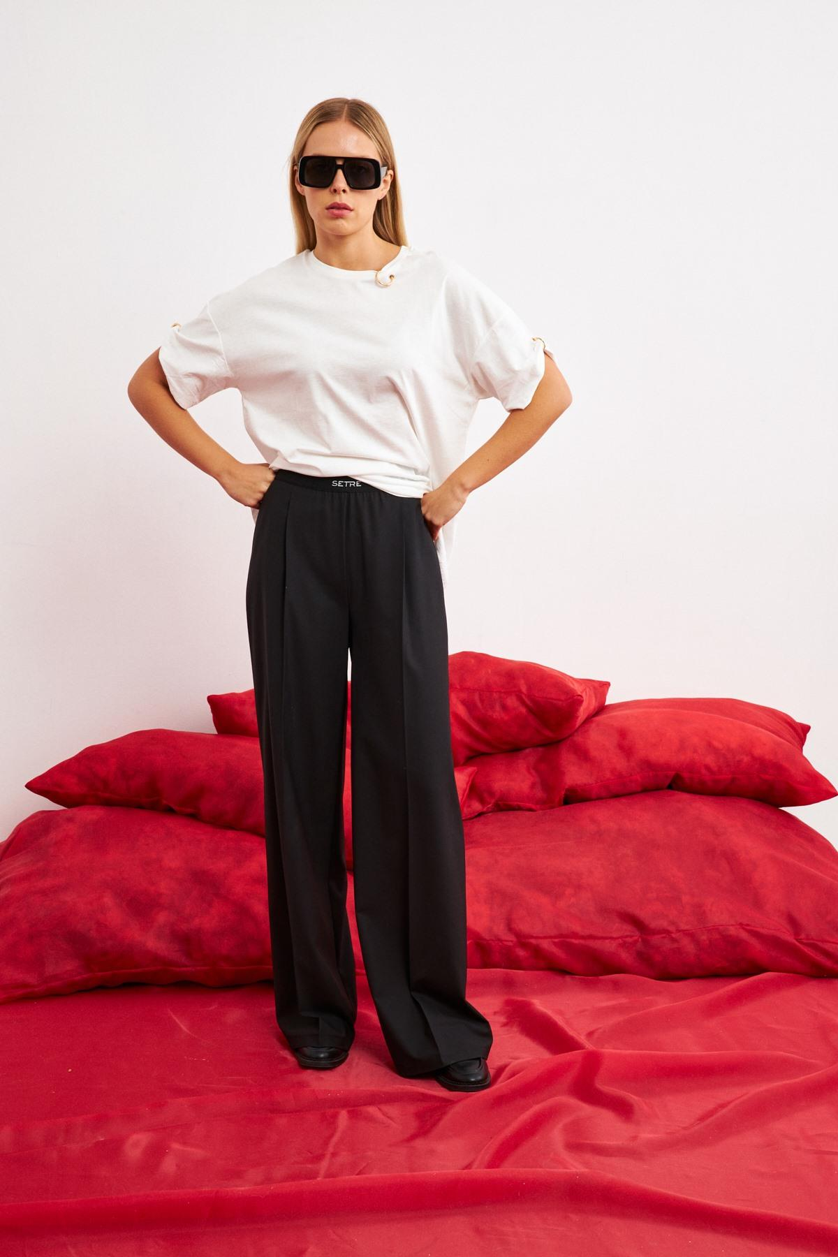 Ekru Bisiklet Yaka Oversize Düz T-Shirt Kadın T-Shirt modelleri