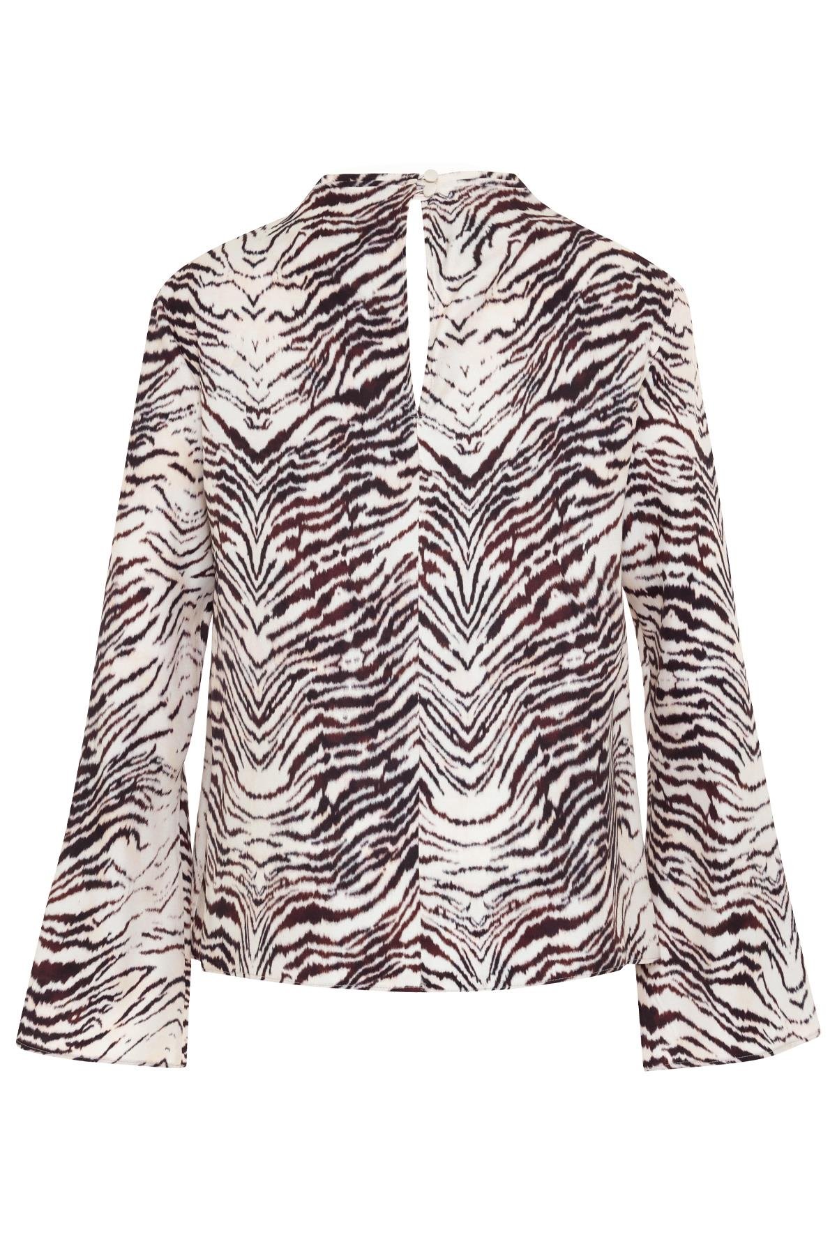 Ekru-Bordo Desenli Uzun Kollu Rahat Kesim Bluz Kadın Bluz modelleri