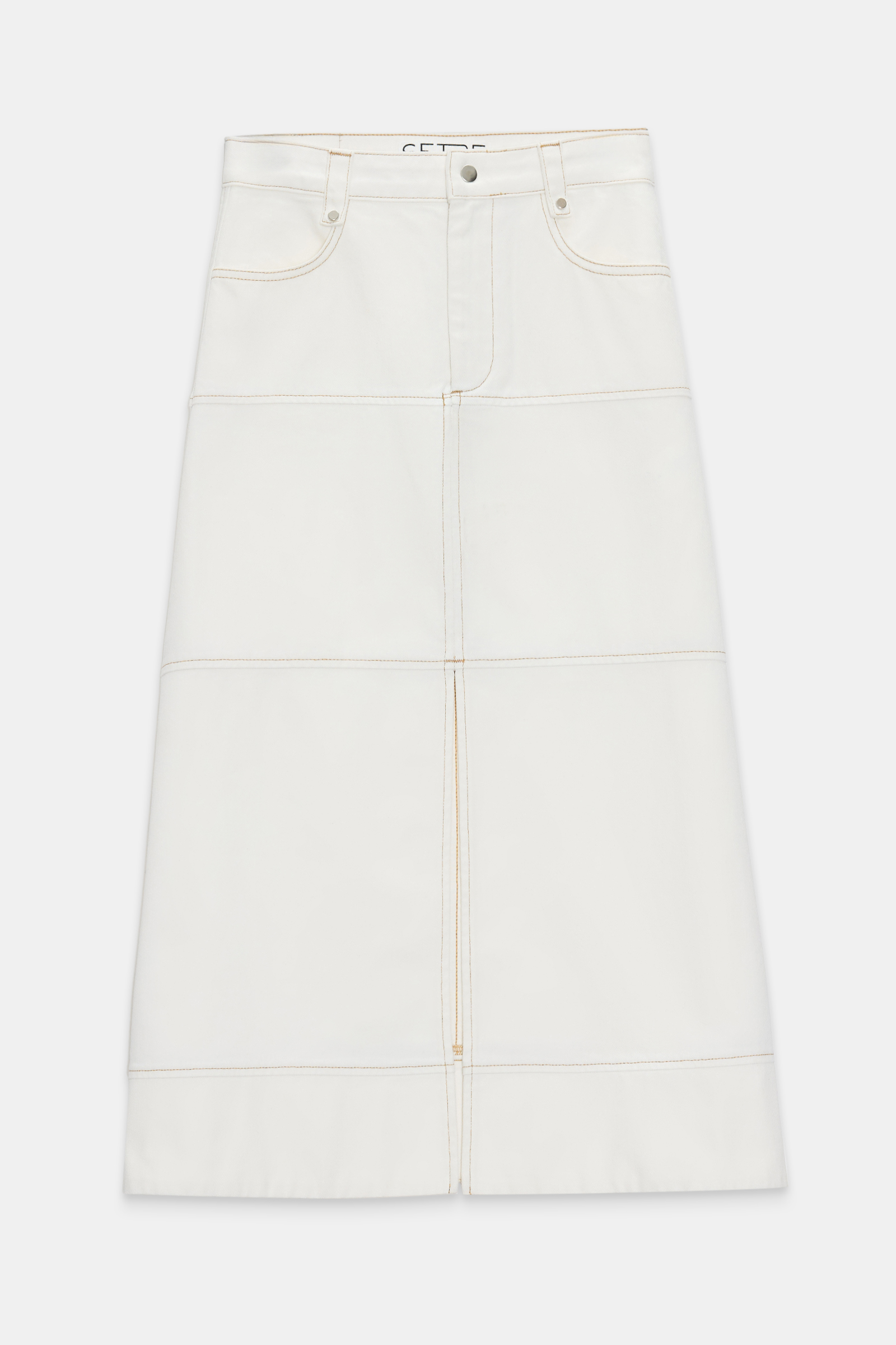 Ekru Dikiş Ve Yırtmaç Detaylı Midi Boy Kot Etek Kadın Etek modelleri