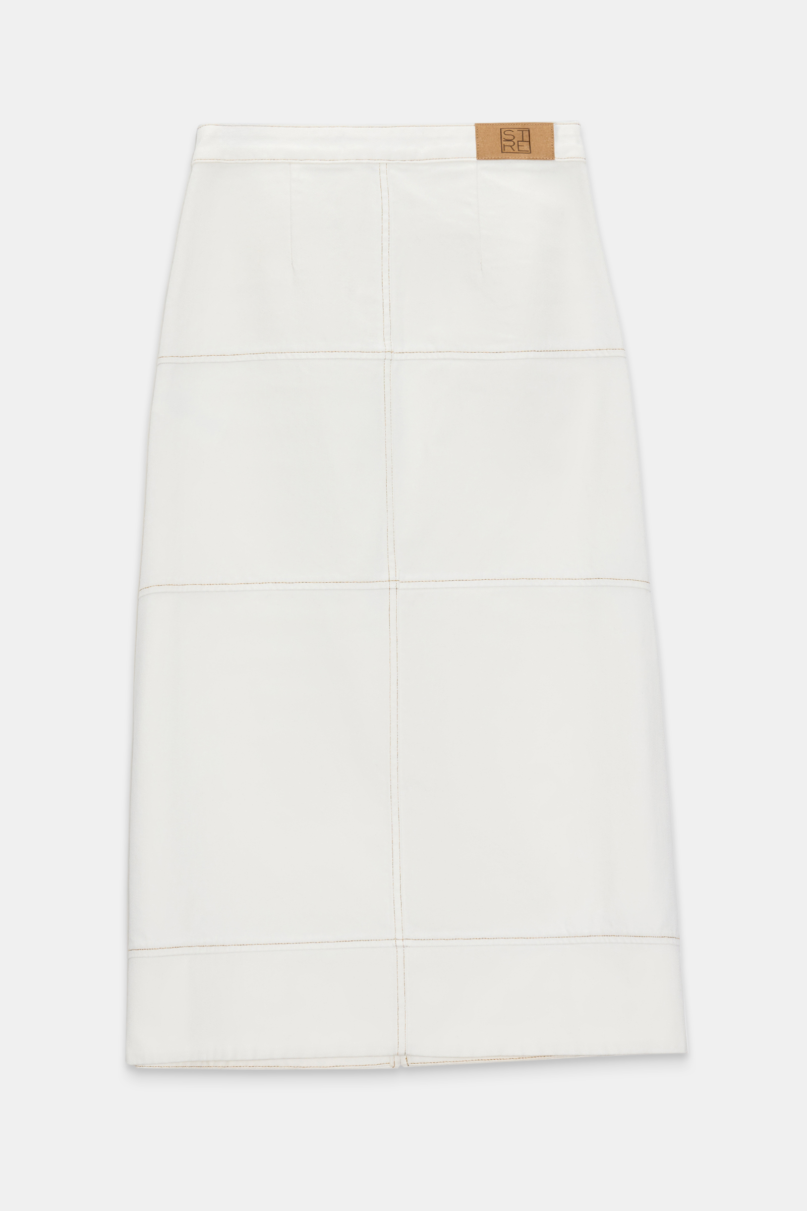 Ekru Dikiş Ve Yırtmaç Detaylı Midi Boy Kot Etek Kadın Etek modelleri