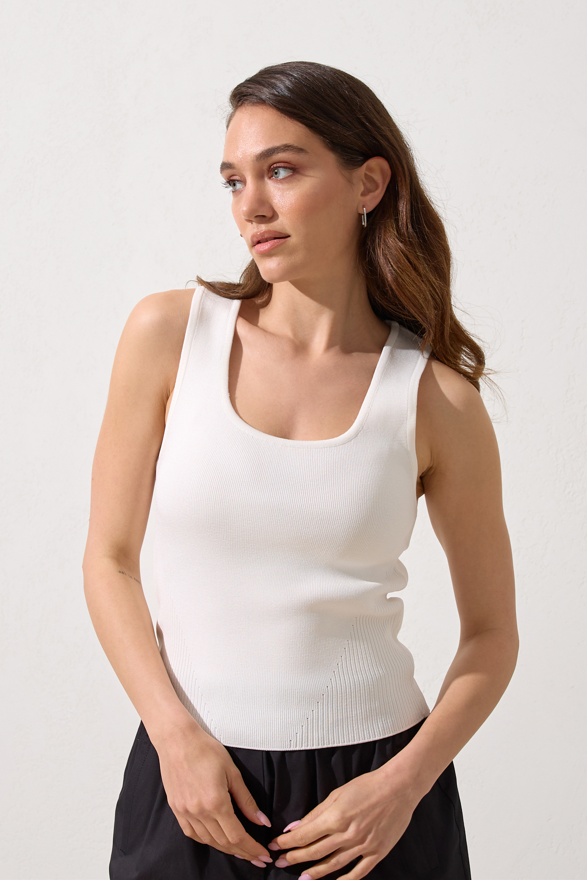 Ekru Kolsuz Crop Triko Bluz Kadın Triko modelleri