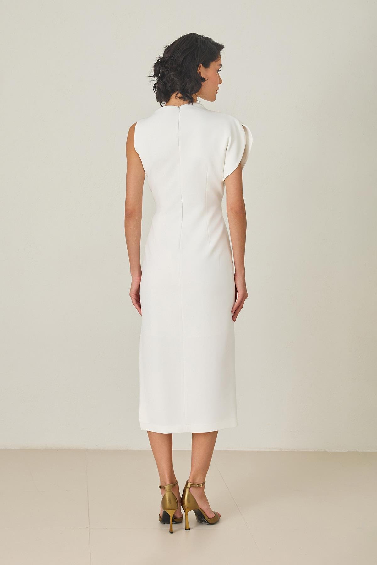 Ekru Tek Omuz Detaylı Tam Kalıp Midi Boy Elbise Kadın Kategorisiz modelleri