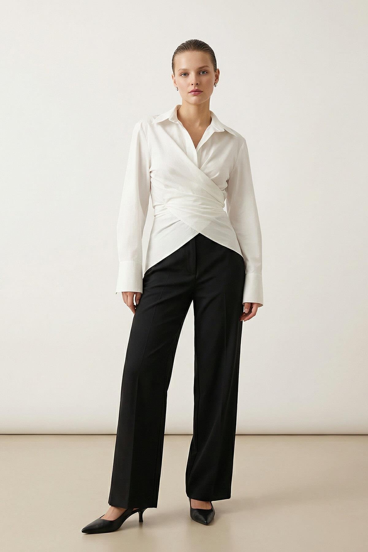 Ekru Uzun Kollu Gömlek Kadın GÖMLEK modelleri