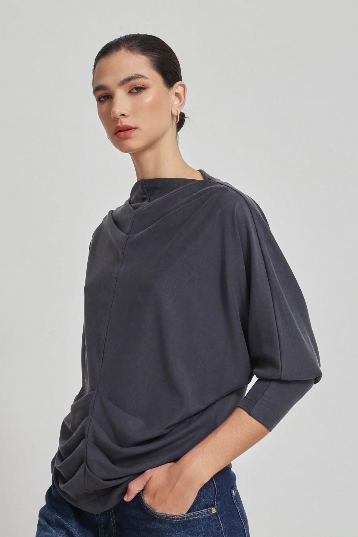 Füme Büzgü Detaylı Uzun Kollu Bluz  Kadın Bluz modelleri