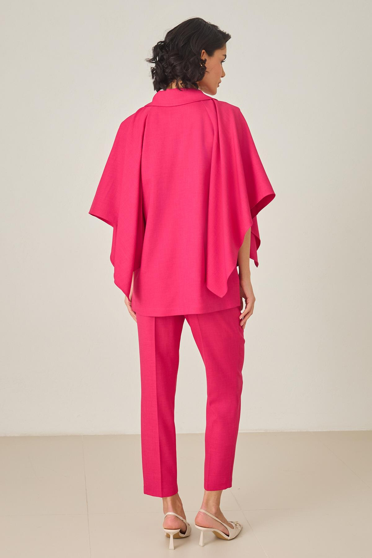 Fuşya Cep Ve Kol Detaylı Asimetrik Yaka Ceket Kadın Kategorisiz modelleri