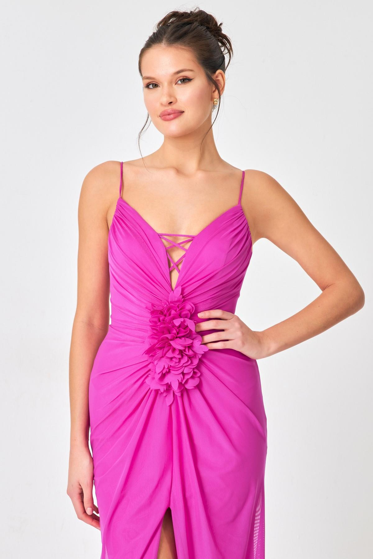 Fuşya Çiçek Detaylı Pliseli Abiye Kadın Kategorisiz modelleri