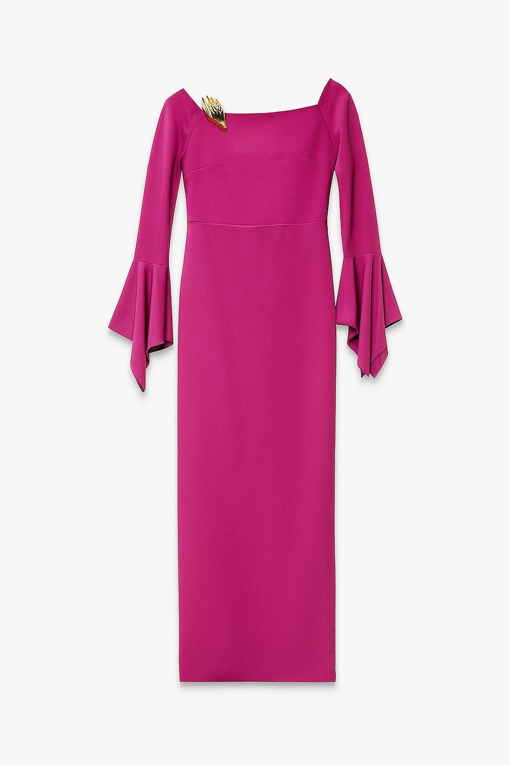 Fuşya Dar Kalıp Omuz Ve Kol Detaylı Maxi Boy Elbise Kadın Abiye Elbise modelleri