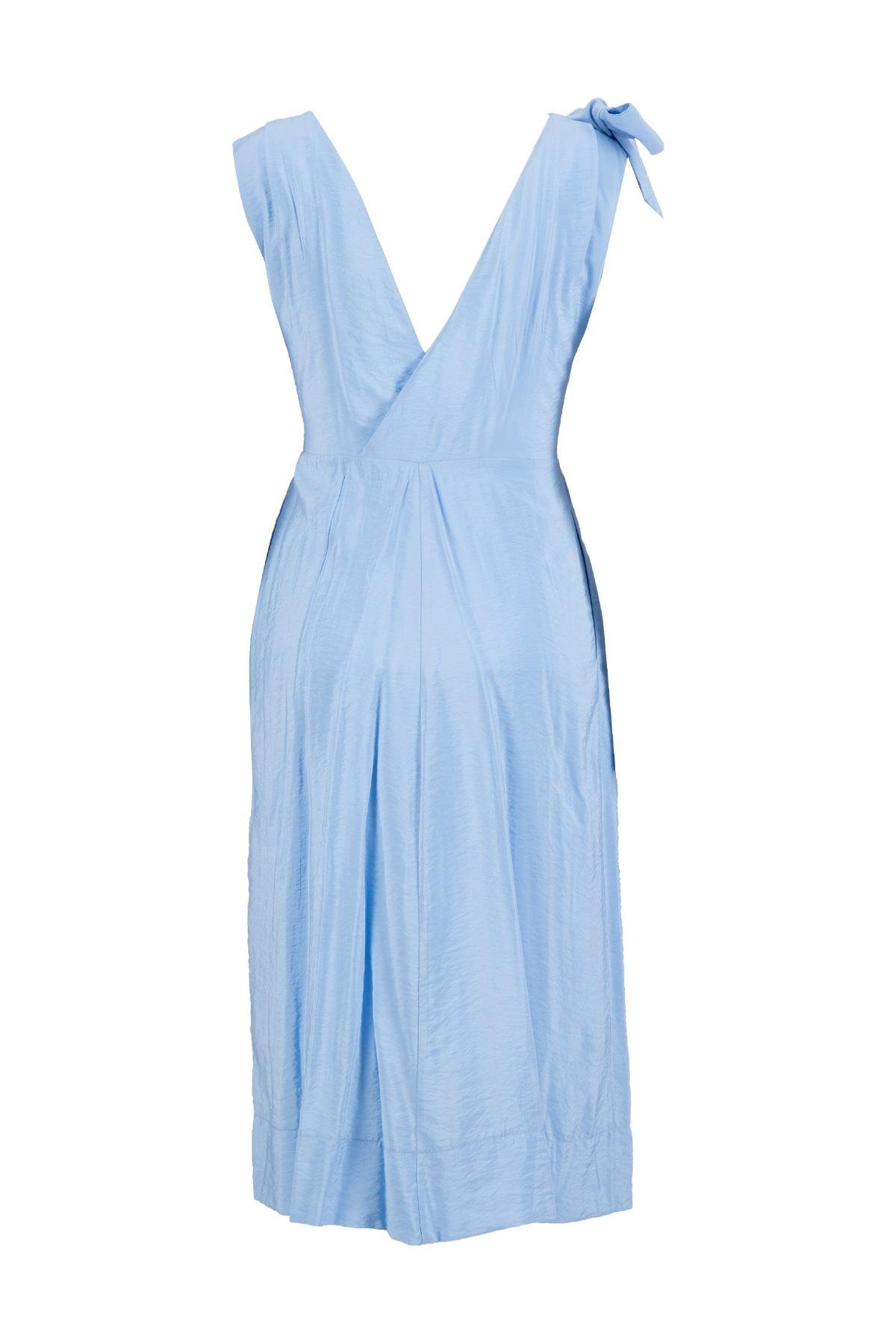 Sky Blue  Hidden Pat Waist Elasticated Trouser Sleeve Sleeve Knee Length Midi Dress Kadın Dresses & Evening Dresses modelleri