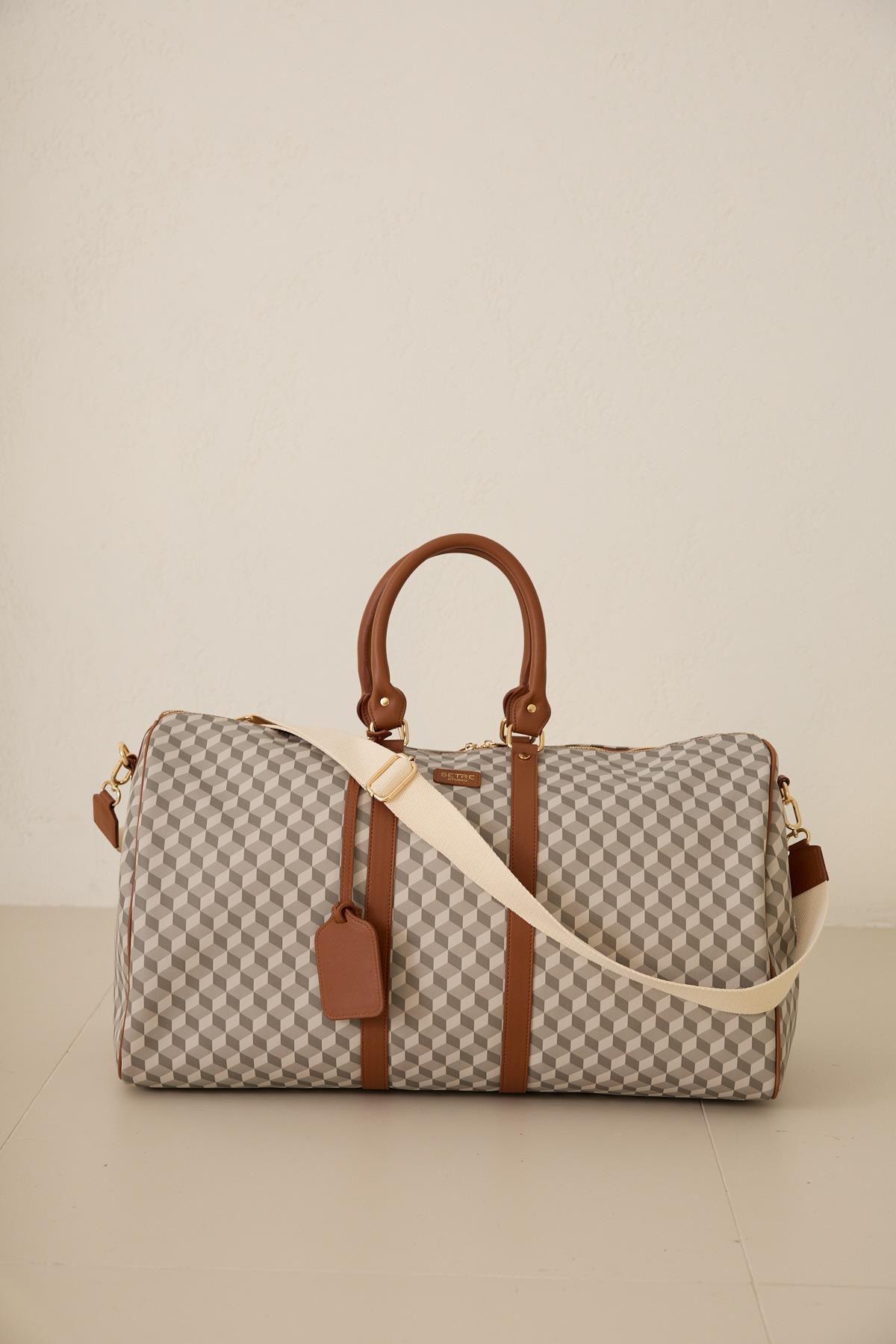 Gri Desenli Çapraz Askı Ve Suni Deri Detaylı Çanta Kadın  modelleri